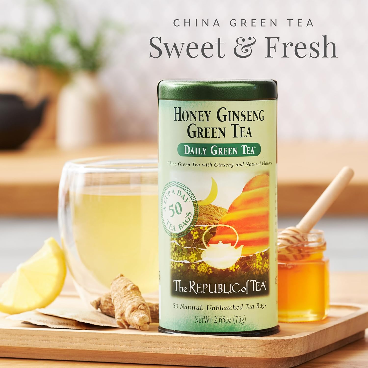 Alternative view of The Republic of Tea - Honey Ginseng Green Tea, 50 Tea Bags, Tin | Flavored Gourmet Tea | Caffeinated