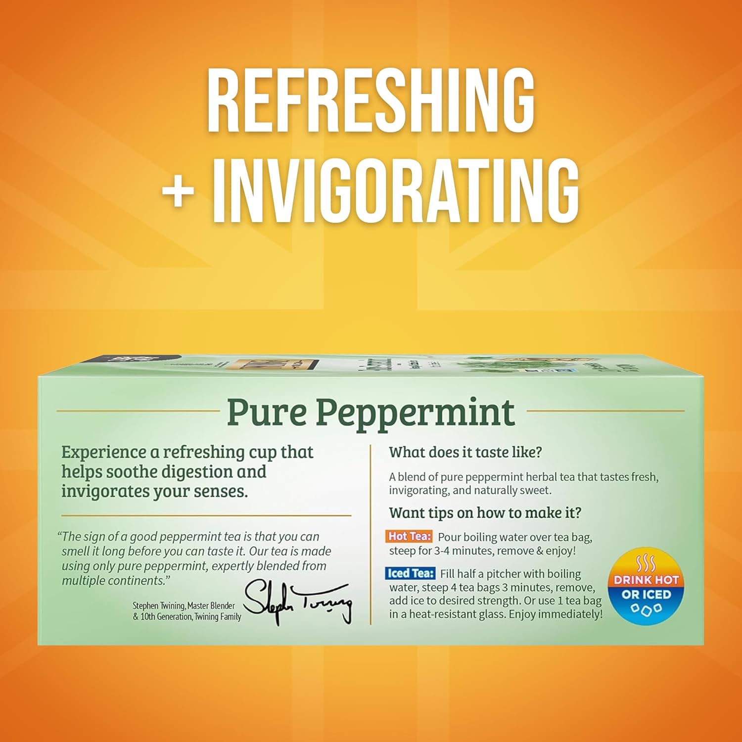 Twinings Pure Peppermint Herbal Tea Individually Wrapped Bags, 100 Count (Pack of 1), Fresh Minty Flavour, Naturally Caffeine-Free, Enjoy Hot or Iced, 100 Teabags