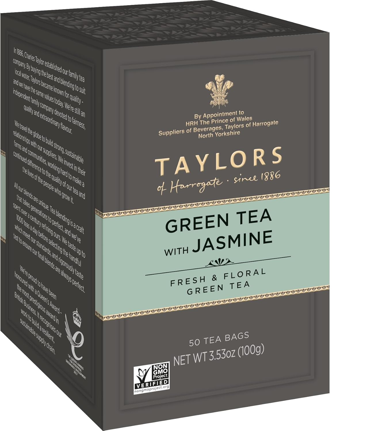 Taylors of Harrogate Green Tea with Jasmine, Pillow Tea Bags, 50 Count (Pack of 1), Delicate, Floral and Sweet, Caffeinated, Enjoy Hot or Iced, 50 Teabags