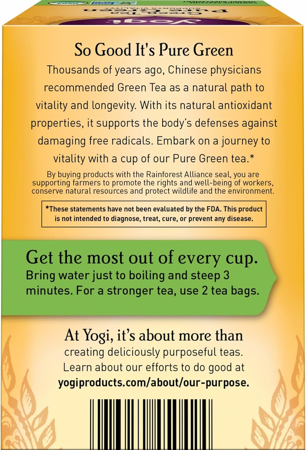 Yogi Tea Pure Green Tea - 16 Bags per Pack (6 Packs) - Organic - Supports Overall Health & Provides Antioxidants | per Pack, Organic