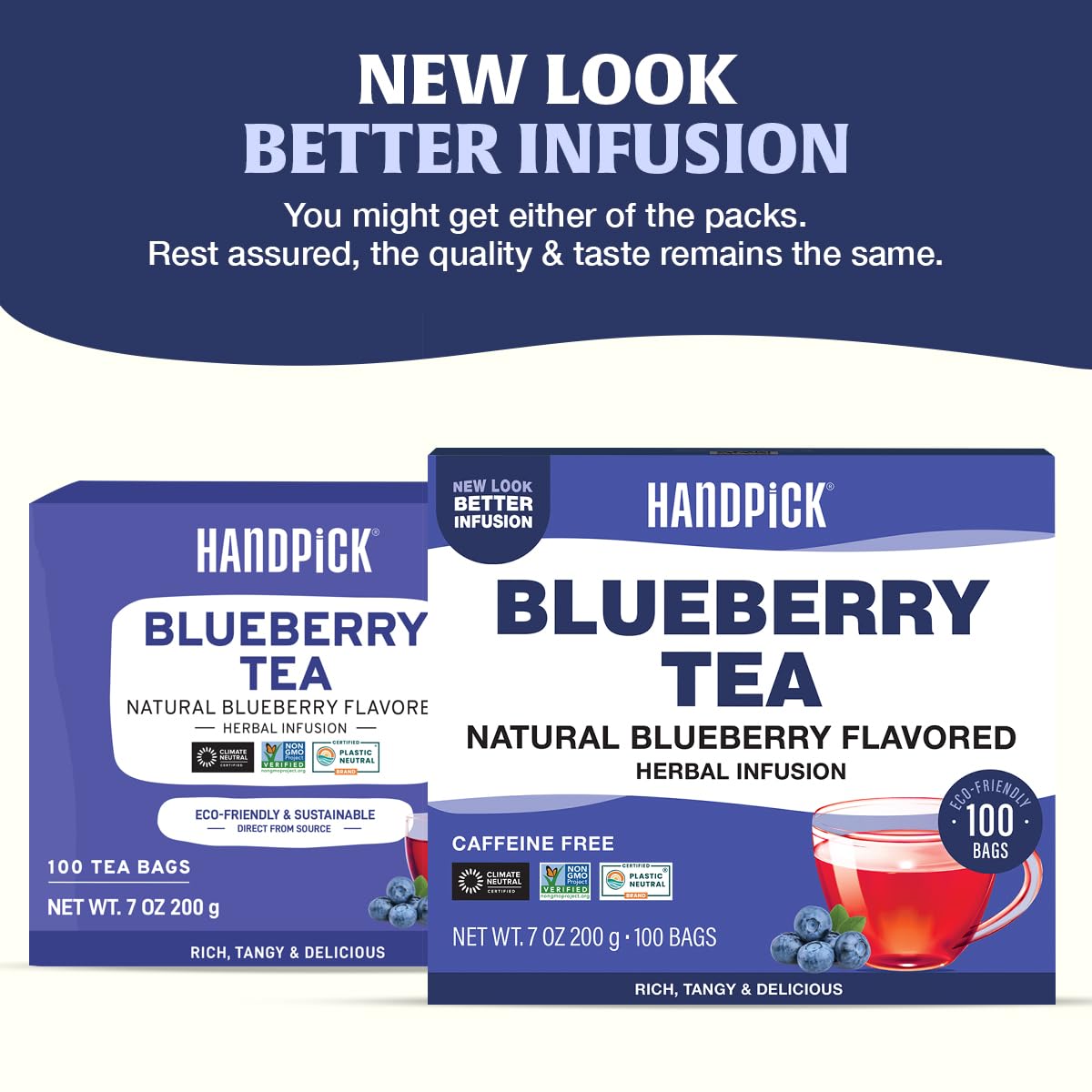 HANDPICK, Wild Blueberry Tea Bags (100 Count), True Premium Blueberry Herbal Tea with Hibiscus, Rose & Licorice | Brew Iced/Hot Tea