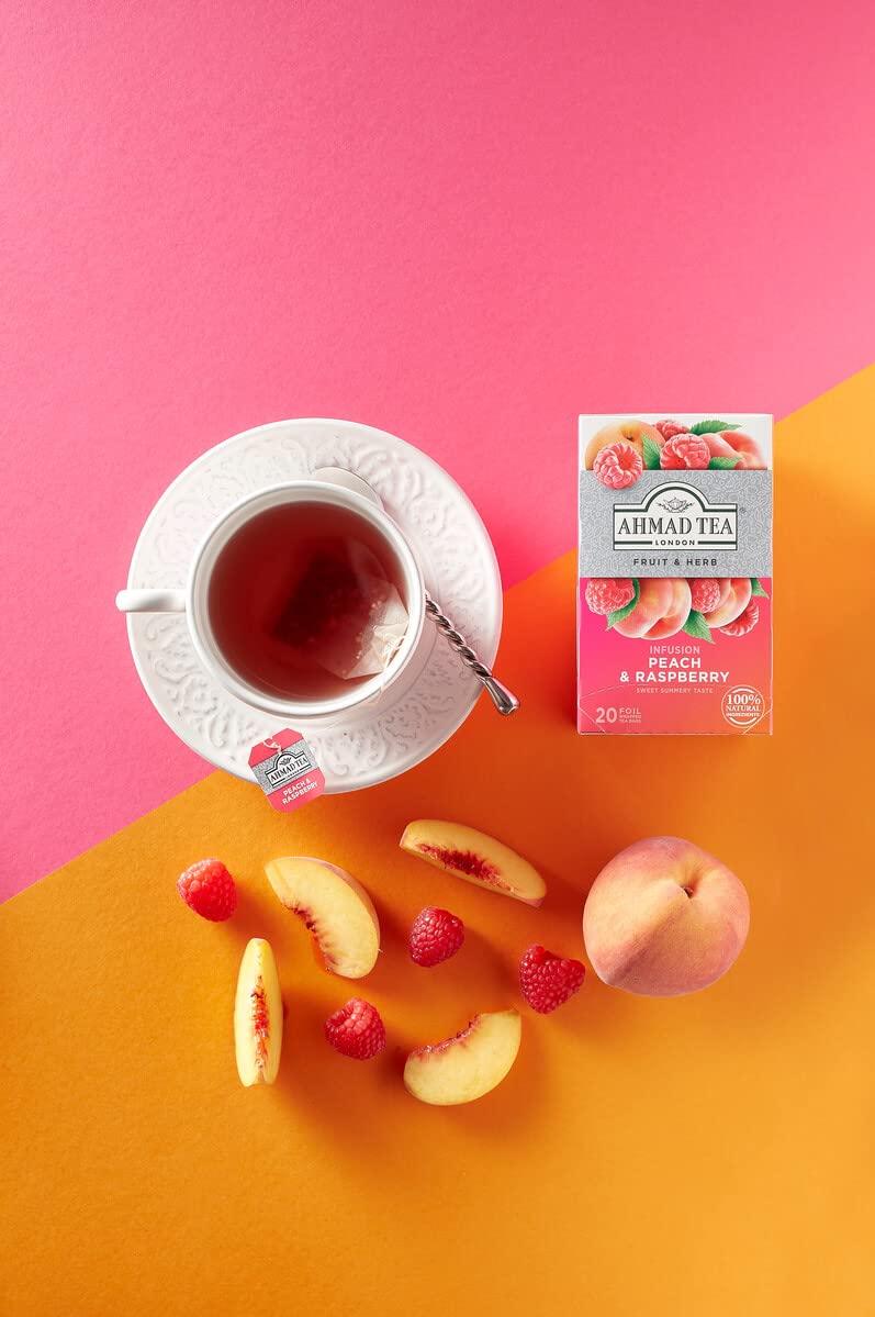 Ahmad Tea Infusions, Peach and Raspberry Teabags, 20 ct (Pack of 1) - Decaffeinated & Sugar-Free