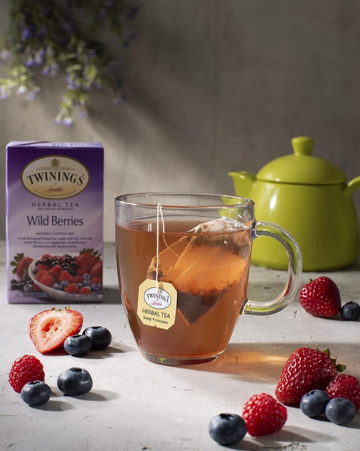 Twinings Wild Berries Tea - A Naturally Caffeine-Free Herbal Tea Bursting with Fresh & Uplifting Berry Tea Flavours, Individually Wrapped Tea Bags, 20 Count (Pack of 2)