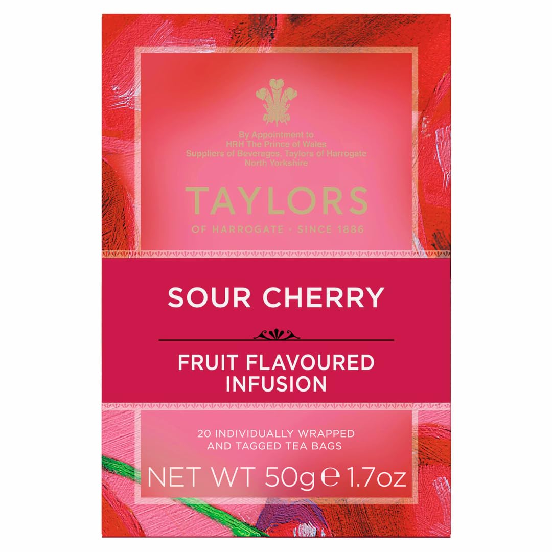 Taylors of Harrogate Sour Cherry, Herbal Tea, Individually Wrapped Bags, 20 Count (Pack of 1), Deep, Complex and Rich, Caffeine-Free, Enjoy Hot or Iced, 20 Teabags