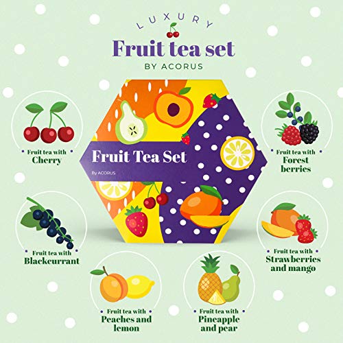 ACORUS Fruit Luxury Tea Set - Assorted Fruit and Herbal Teas Box, Tea Gift Set for Women and Tea Lovers, Large Variety Pack, 6 Flavor Sampler, 60 Bags