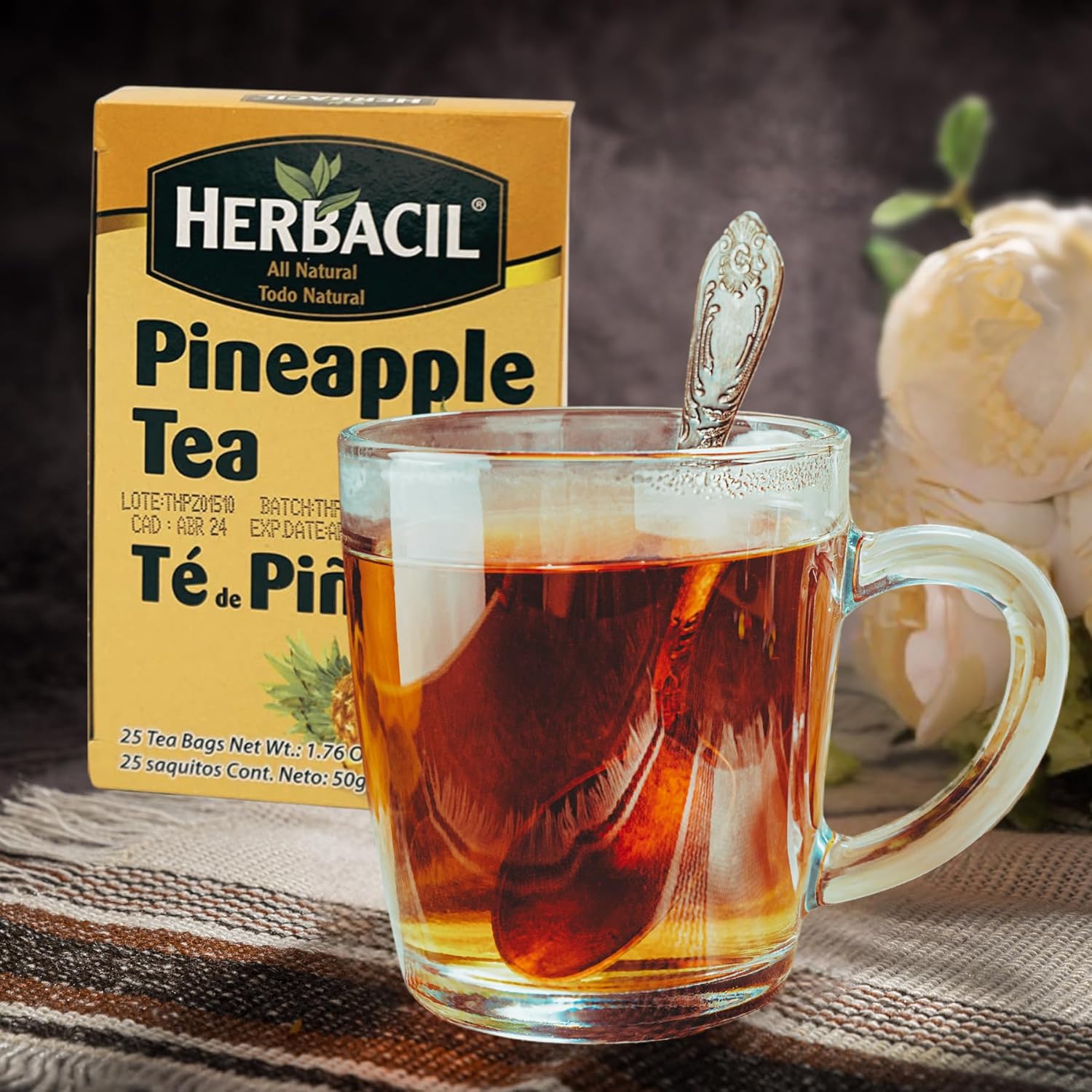 Alternative view of Herbacil Pineapple Tea, Herbal Tea with Dehydrated Pineapple Fruit, Caffeine - Free, 2-Pack of 25 bags per box (50 Tea Bags)