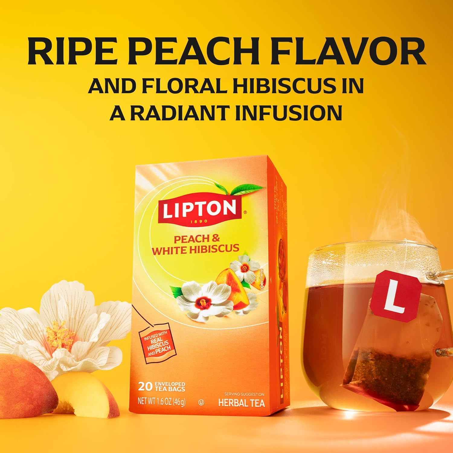 Alternative view of Lipton Peach Paradise Tea Bags, caffeine free Tea, Fruit and Herbal Tea, Individually Wrapped, 20 Tea Bags