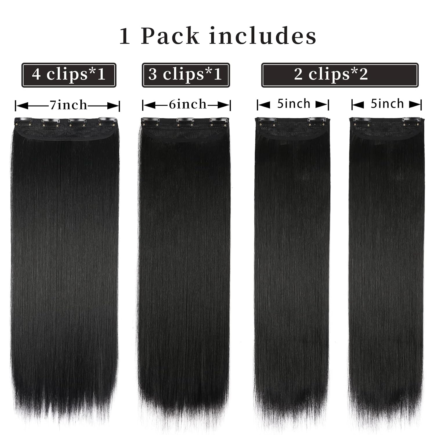 Alternative view of Black Hair Extensions Straight Clip in Hair Extensions Clip ins - Soft and Thick (20 Inches, 4Pcs, #1B)
