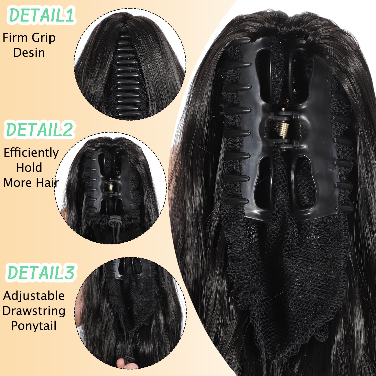 Alternative view of Claw Clip Long Wavy Ponytail Extension for Women, Curly Pony Tail Hairpiece, Layered Fluffy Natural Looking Synthetic Clip-in Hair Extensions for Daily Use (Black, 30 Inch)