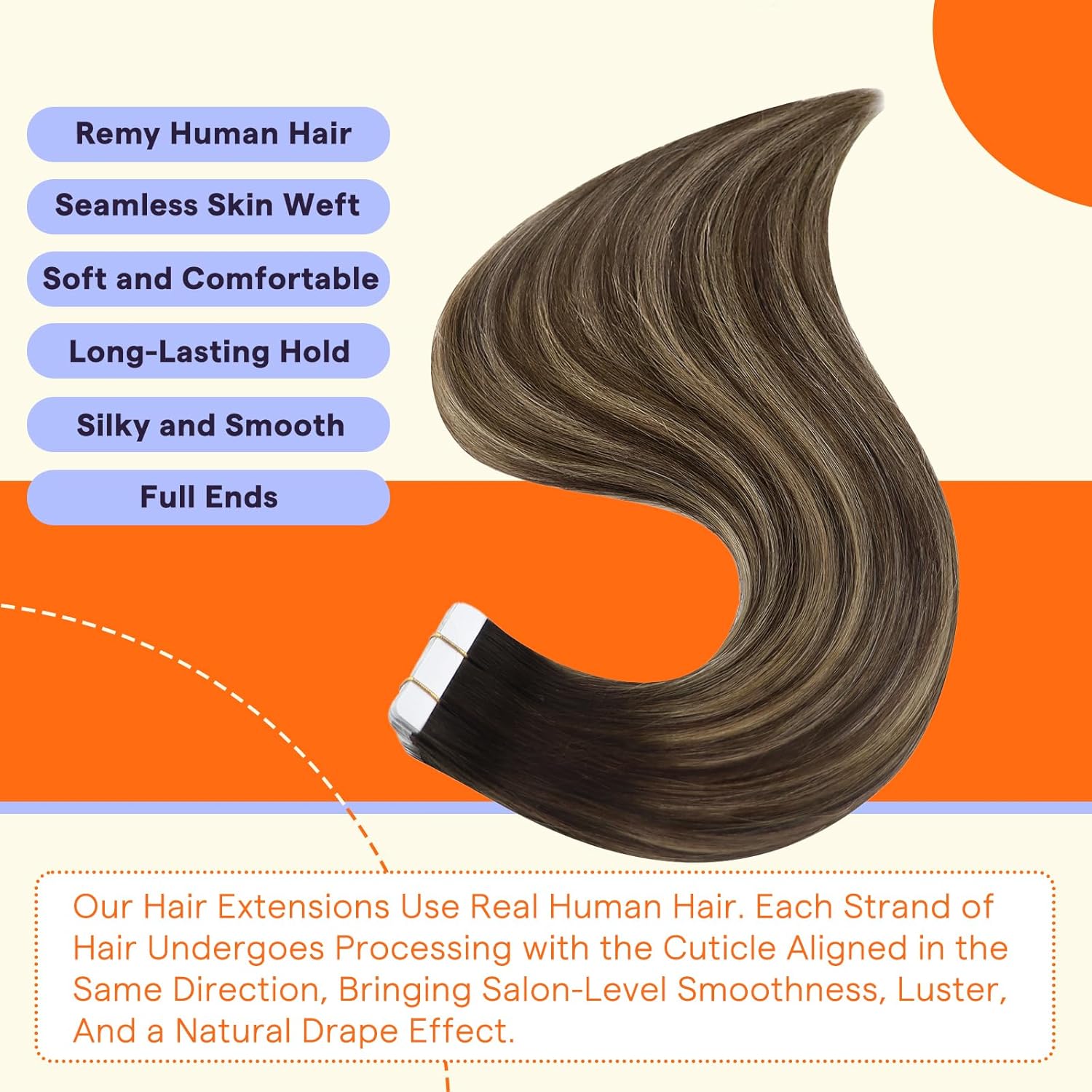 Full Shine Tape Ins Human Hair Extensions Color 4/24/4 Medium Brown Highlight Honey Blonde Human Hair Extensions Tape in 16 Inch Balayage Seamless Skin Weft Tape Extensions 20 Pieces 50 Grams