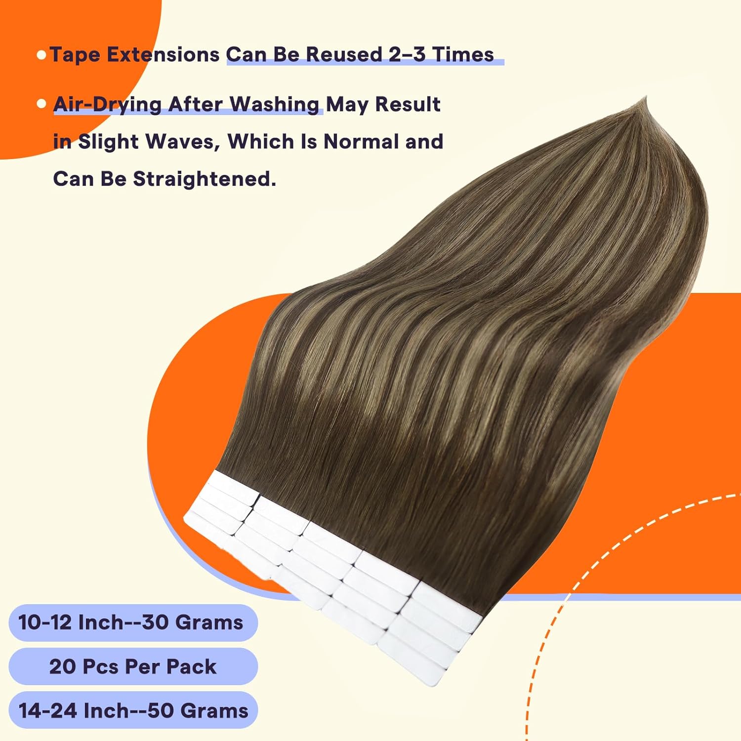 Alternative view of Full Shine Tape Ins Human Hair Extensions Color 4/24/4 Medium Brown Highlight Honey Blonde Human Hair Extensions Tape in 16 Inch Balayage Seamless Skin Weft Tape Extensions 20 Pieces 50 Grams