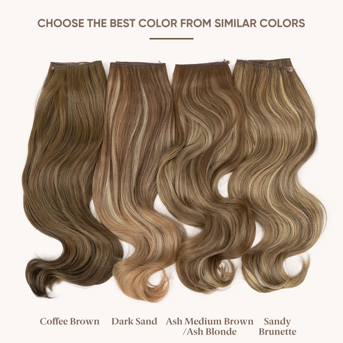 SARLA Invisible Wire Hair Extensions with 3 Clips Long Synthetic Wavy Curly Hairpiece Adjustable Transparent Headband for Women 22 Inch Ash Medium Brown/Ash Blonde Highlights