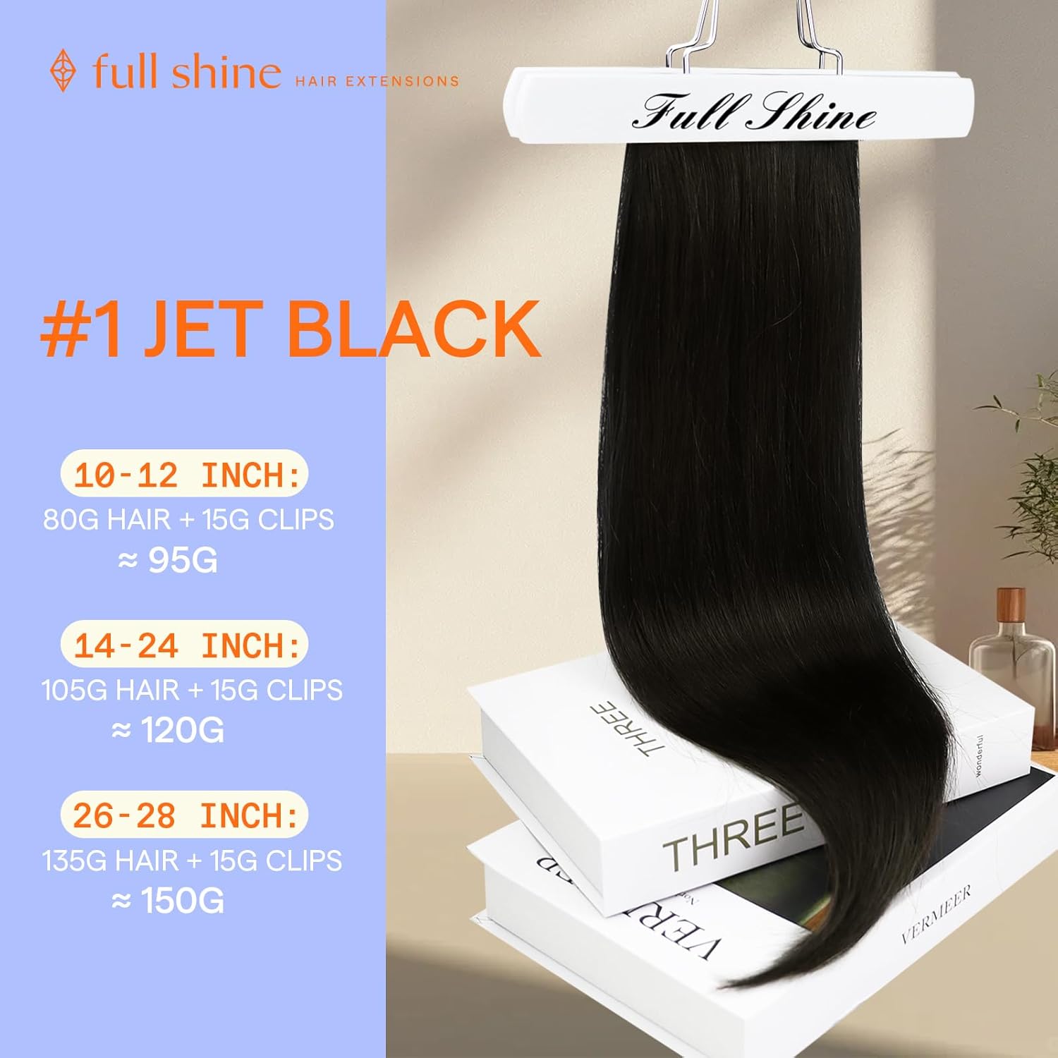 Full Shine Black Clip in Hair Extensions 24 Inch Remy Hair Extensions Clip ins Human Hair Jet Black Natural Hair Clip in Extensions for Long Hair 7 Pieces 120g