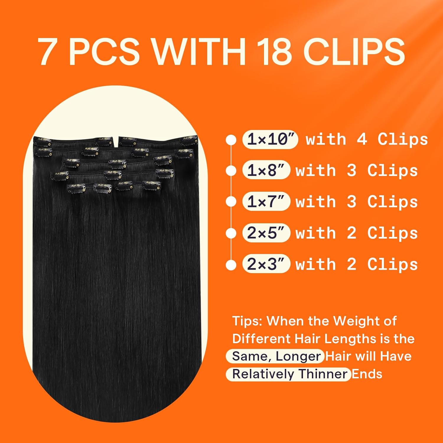 Alternative view of Full Shine Black Clip in Hair Extensions 24 Inch Remy Hair Extensions Clip ins Human Hair Jet Black Natural Hair Clip in Extensions for Long Hair 7 Pieces 120g