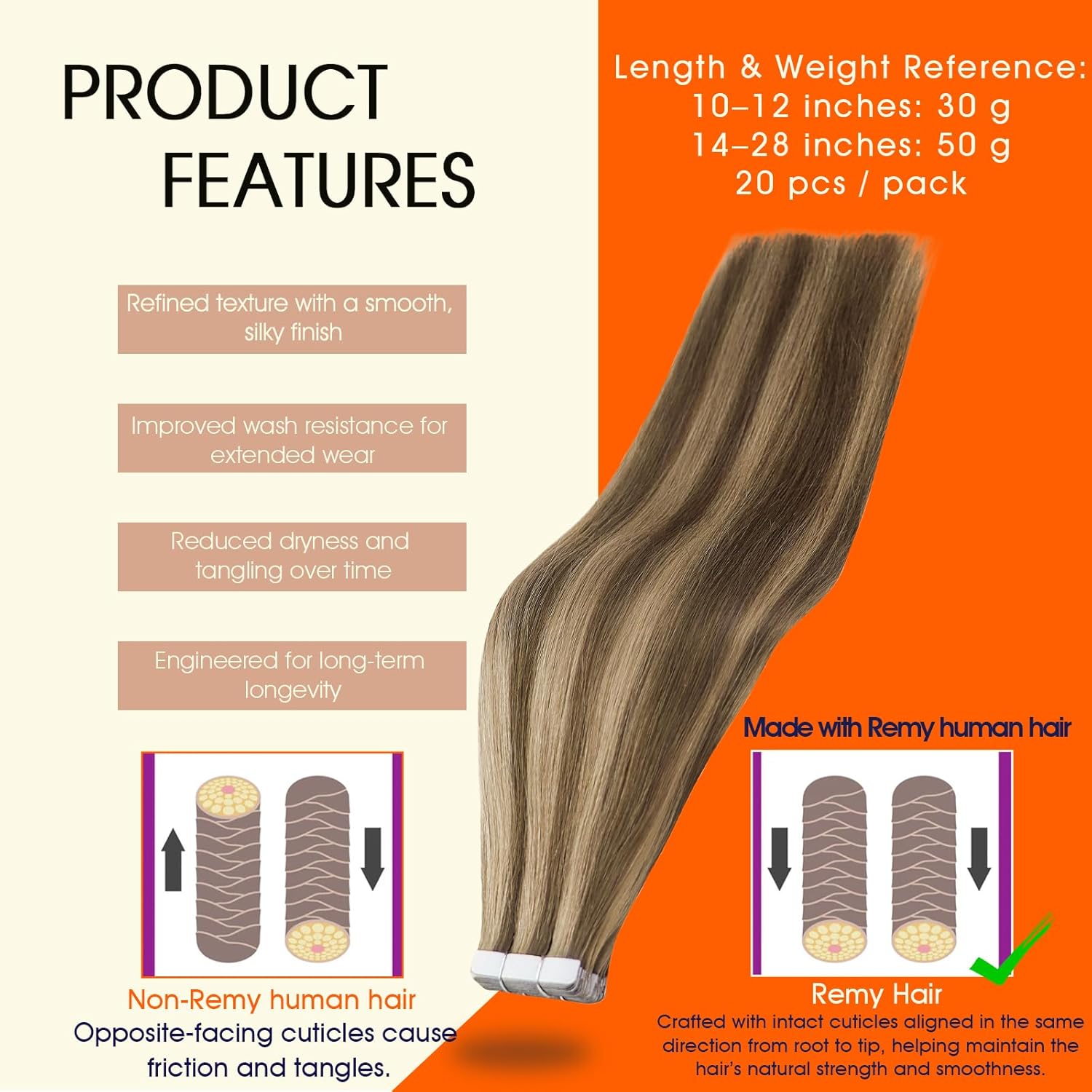 Full Shine Tape in Hair Extensions 18 Inch Color 4P27 Medium Brown Highlighted Honey Blonde Tape Hair Extensions Double Sided Hair Extension Tape ins Real Remy Human Hair 50g 20pcs Invisible Skin Weft