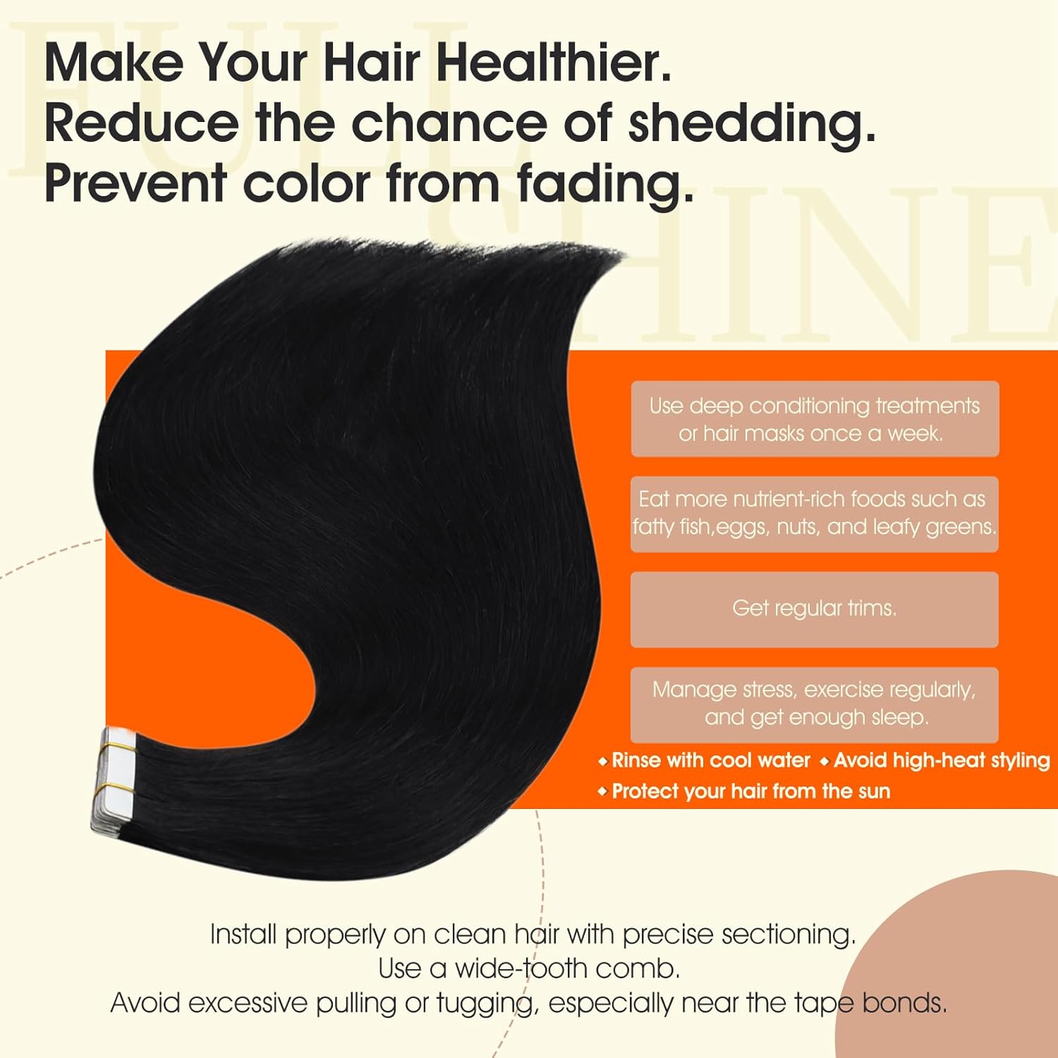 Alternative view of Full Shine Tape in Hair Extensions Human Hair 18Inch Remy Tape ins Human Hair Extensions Color 1 Jet Black Fashion Extension, Seamless Silky Straight Skin Weft 20Pcs 50G Add Length for Wedding