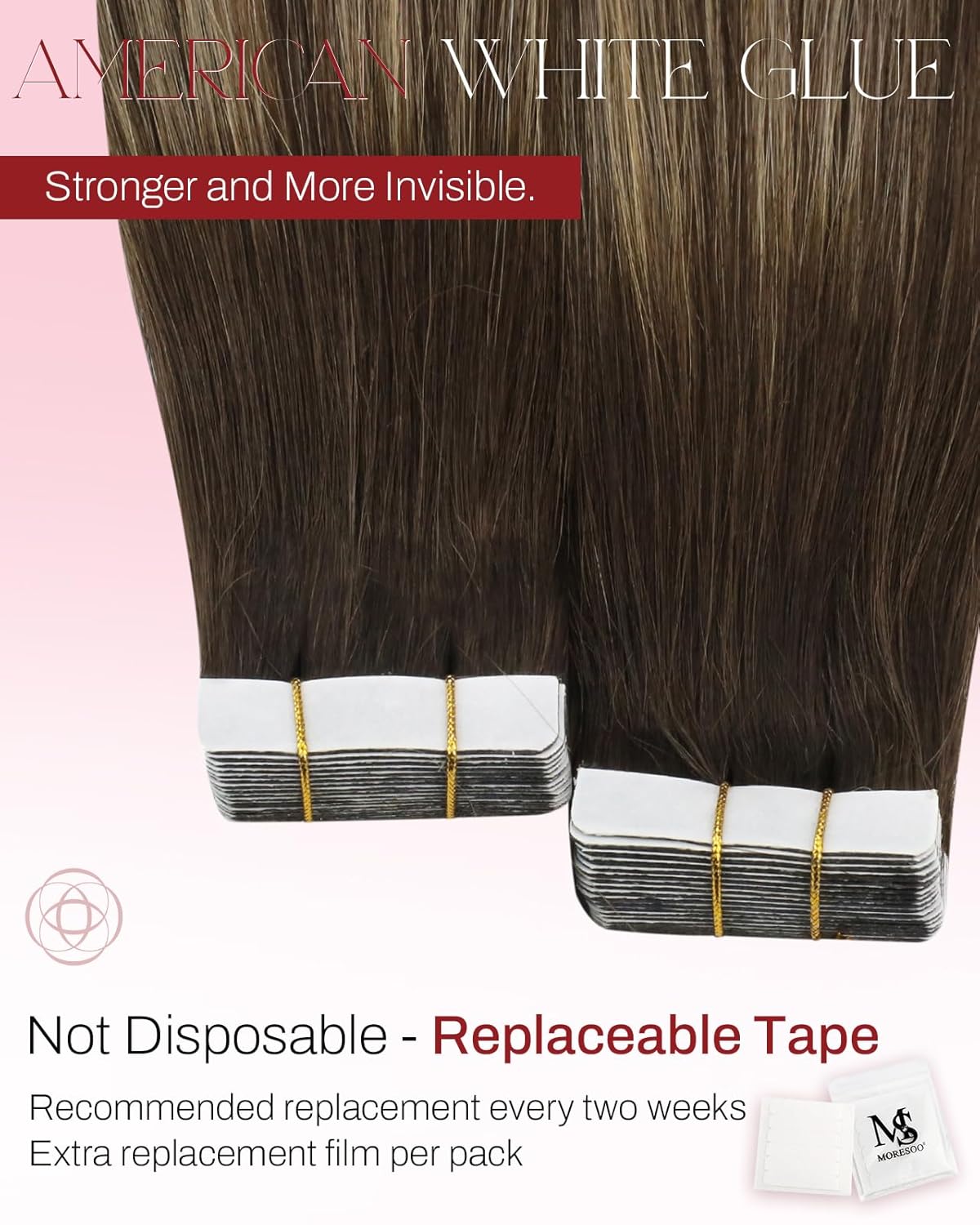 Alternative view of Moresoo Tape in Hair Extensions Human Hair Ombre Tape in Extensions Human Hair Balayage Brown to Caramel Blonde with Brown Hair Extensions Glue in Real Human Hair Extensions 18 Inch #4/27/4 20pcs 50g