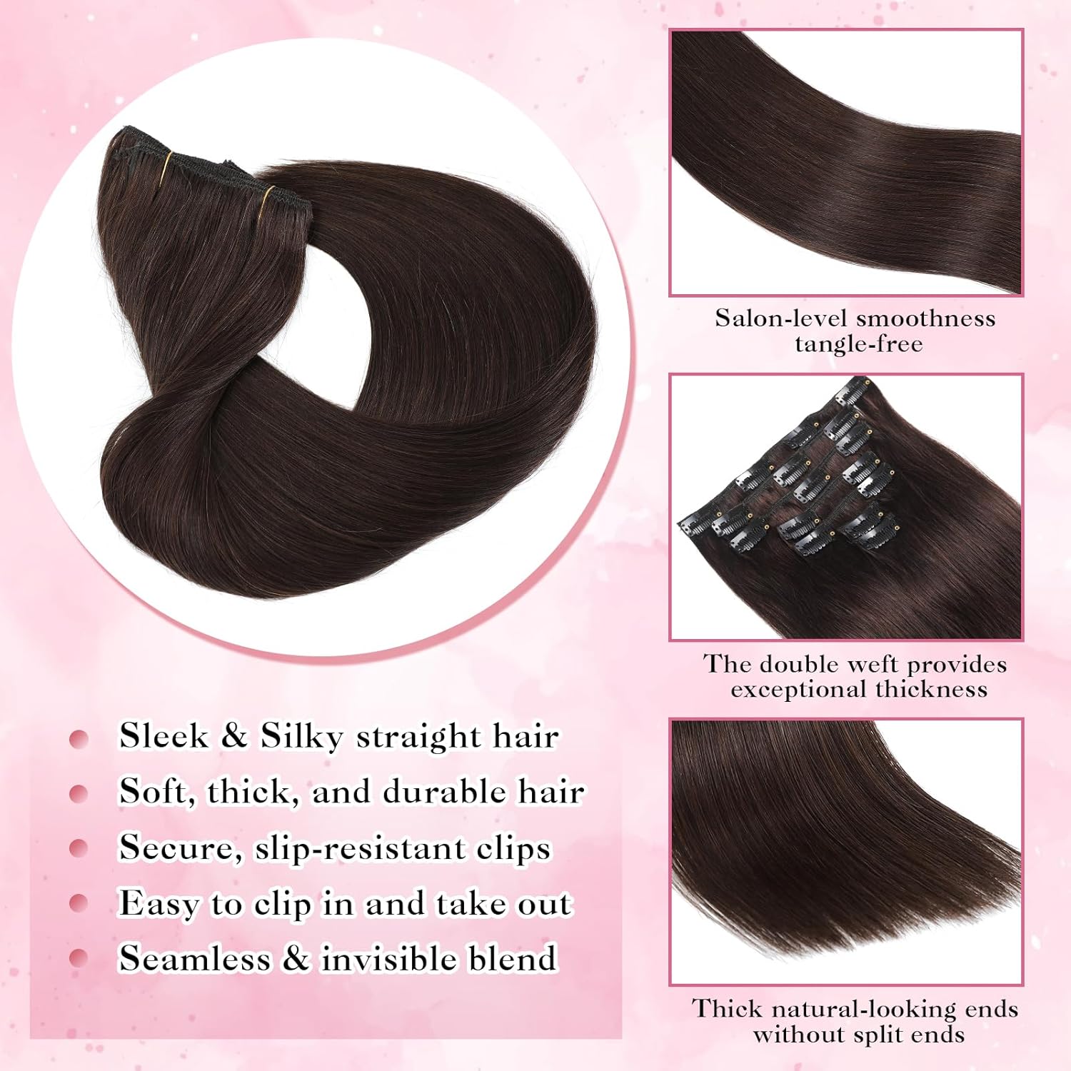 Clip in Hair Extensions Real Human Hair 120g 100% Remy Straight Hair Extensions Clip ins Invisible Seamless 7pcs Double Weft 18inch Dark Brown for Women