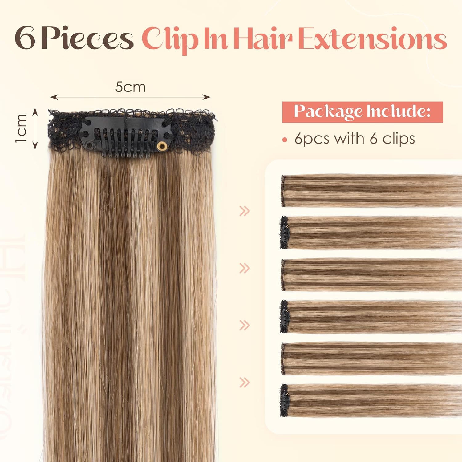 Hairro 6PCS 6 Clips In Short Hair Extensions Remy Real Human Hair Clip Ins Mini Clip On Hairpin Hairpieces For Women 33g 12 Inch #4P27 Medium Brown&Dark Blonde