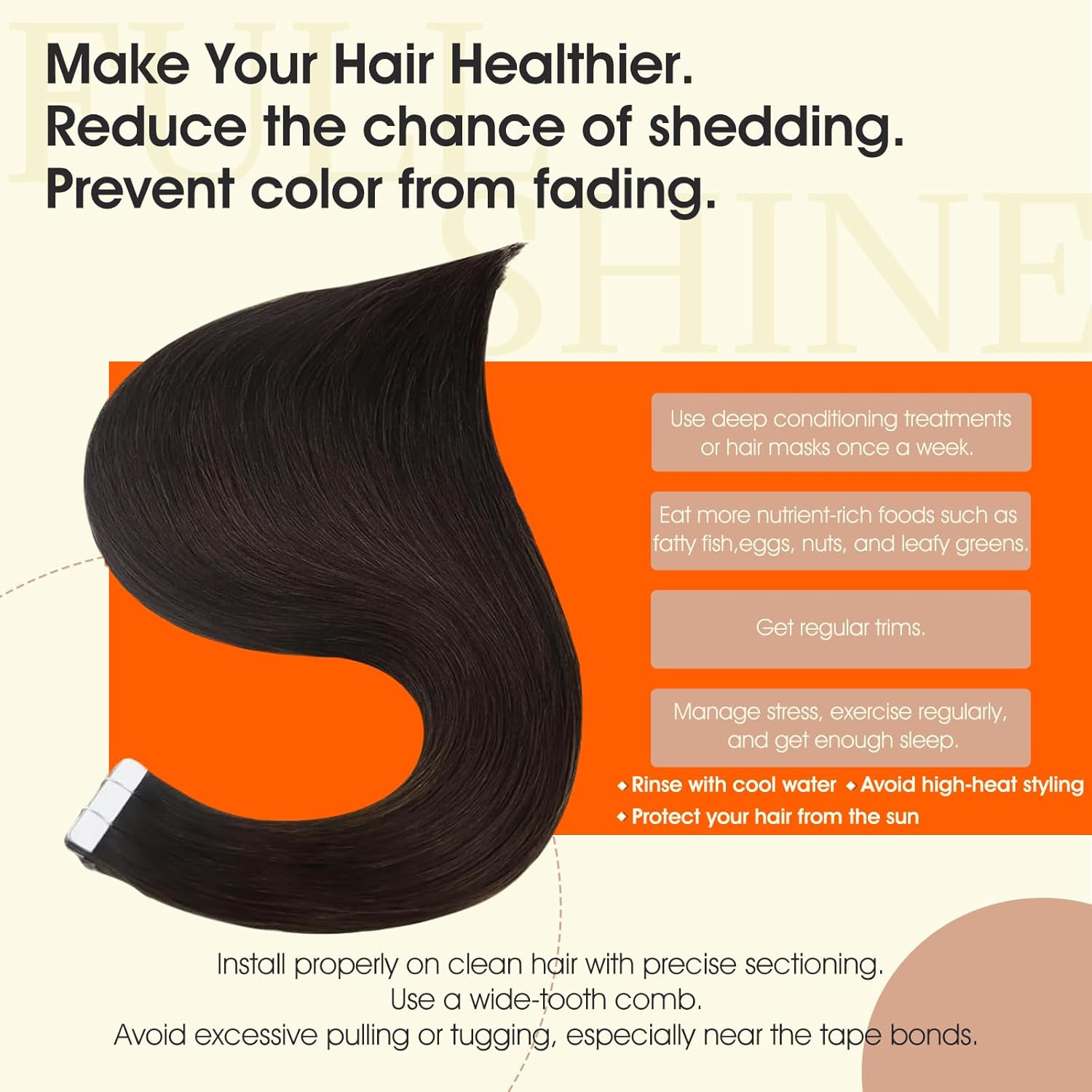 Alternative view of Full Shine Tape in Hair Extensions Real Remy Human Hair Invisible Seamless Skin Weft Human Hair Tape in Extensions Color 2 Dark Brown Human Hair Extensions Brazilian Hair 18Inch 50G 20Pcs Add Length