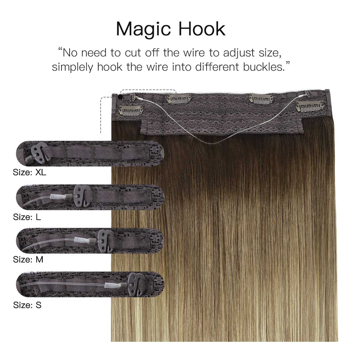 Alternative view of HOTBANANA Wire Hair Extensions, 18 inch 95g Walnut Brown to Ash Brown and Bleach Blonde Fish Line Hair Extensions Real Human Hair Straight Invisible Wire Remy