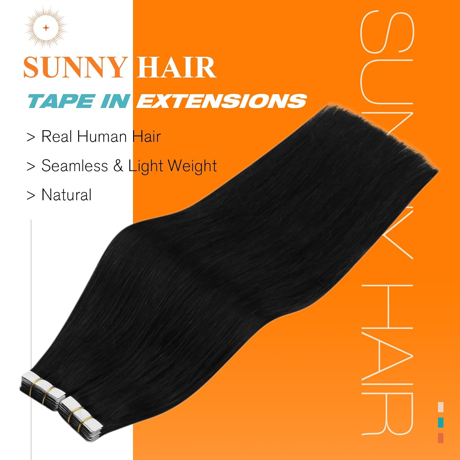 Sunny Hair Tape in Hair Extensions Human Hair 22inch Hair Extensions Real Human Hair Tape in Extensions Jet Black Tape in Extensions for Women 20Pcs 50g