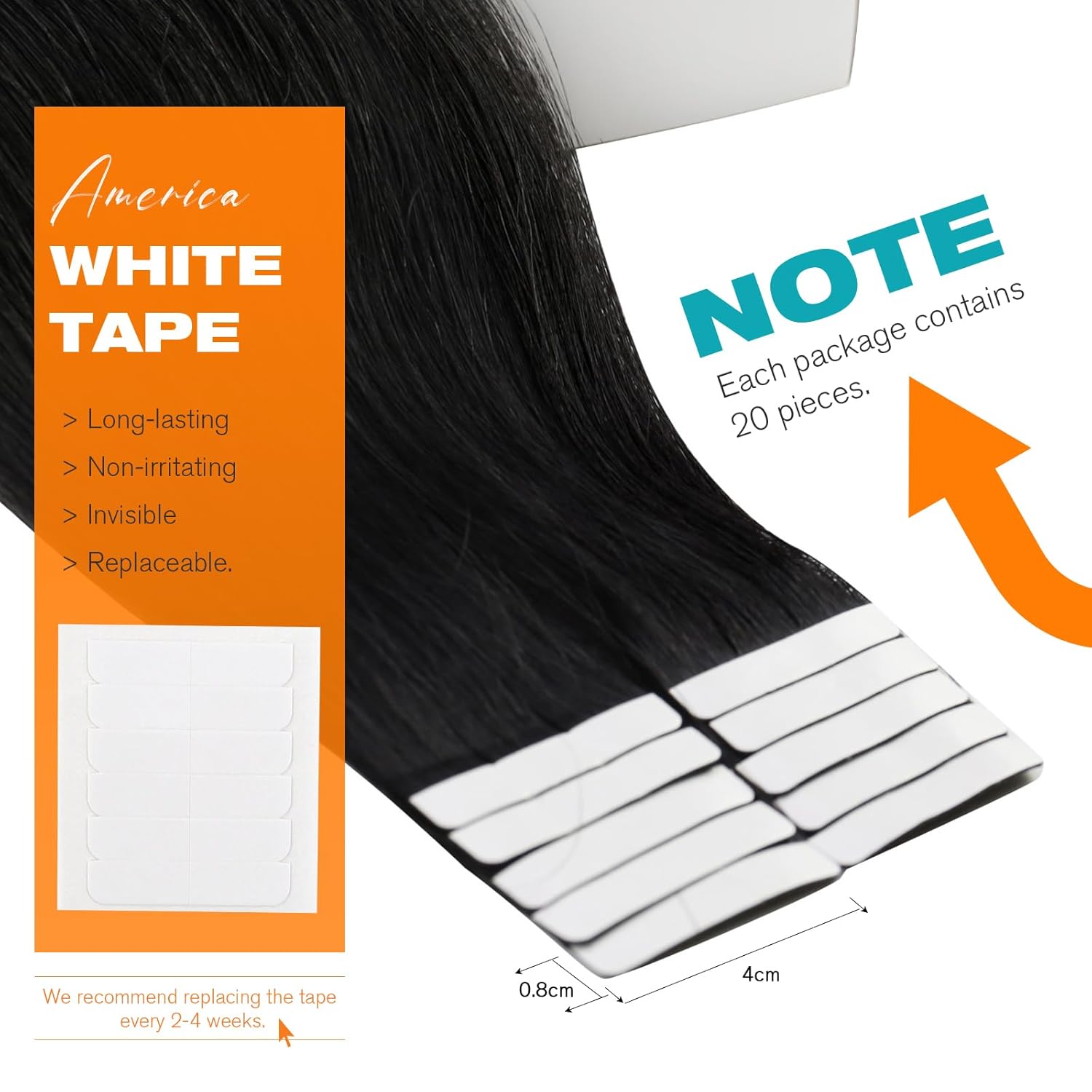 Alternative view of Sunny Hair Tape in Hair Extensions Human Hair 22inch Hair Extensions Real Human Hair Tape in Extensions Jet Black Tape in Extensions for Women 20Pcs 50g