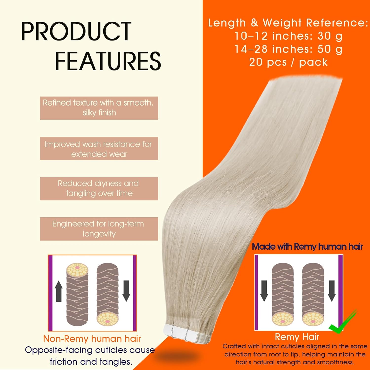 Full Shine Tape in Hair Extensions Human Hair 60 Platinum Blonde Tape Hair Extensions Real Human Hair 18Inch Seamless Skin Weft Human Hair Extension Tape ins 50G 20Pcs Invisible Remy Hair