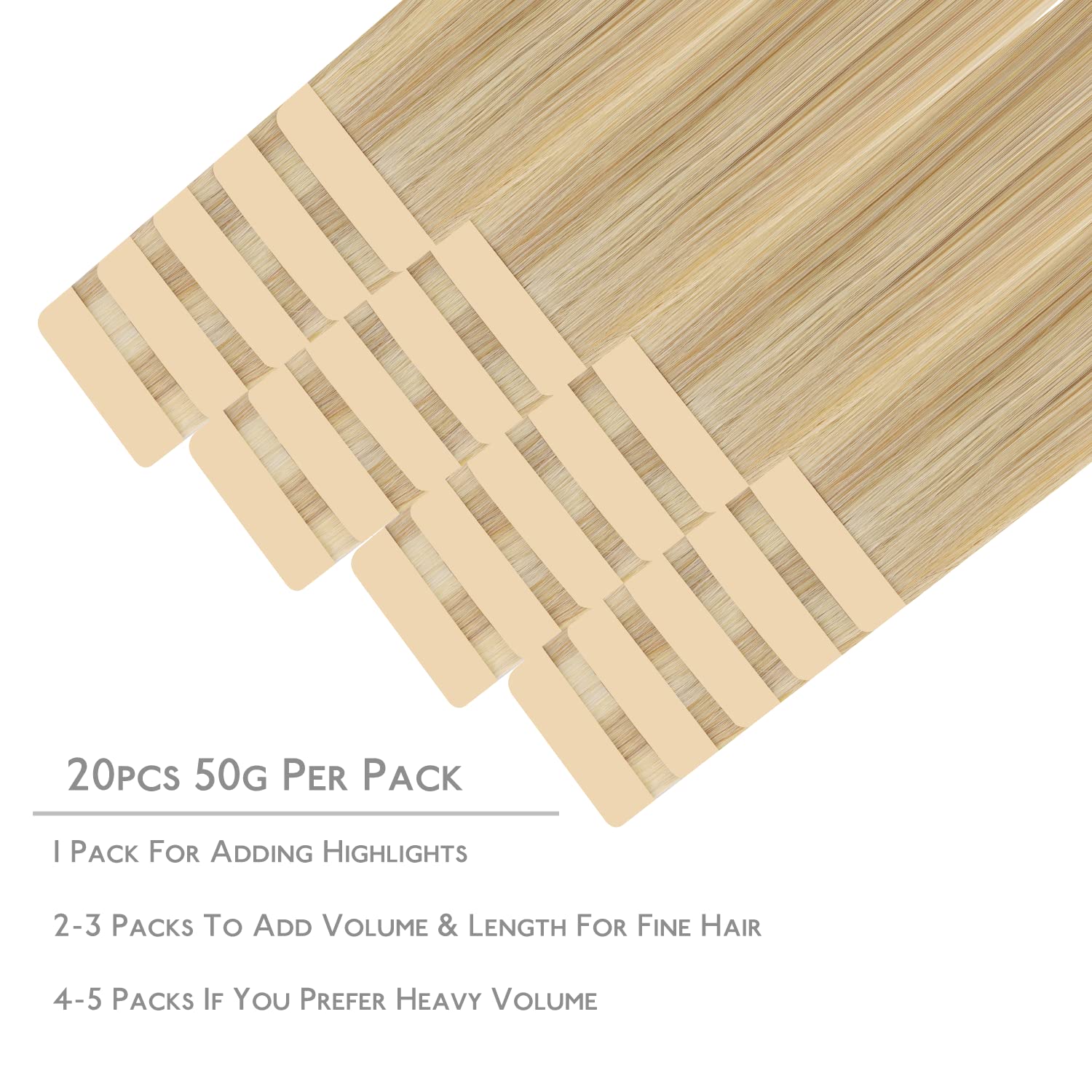 WENNALIFE Tape in Hair Extensions Human Hair, 20pcs 50g 18 inch Light Blonde Highlighted Golden Blonde Remy Hair Extensions Straight Human Hair Tape in Extensions Skin Weft