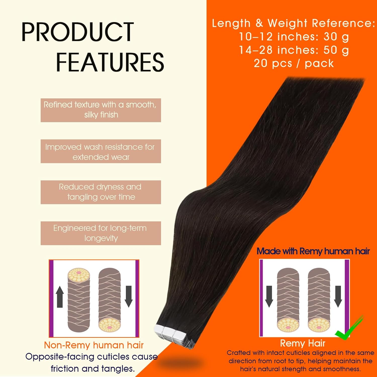 Full Shine Tape in Hair Extensions Real Remy Human Hair Invisible Seamless Skin Weft Human Hair Tape in Extensions Color 2 Dark Brown Human Hair Extensions Brazilian Hair 18Inch 50G 20Pcs Add Length