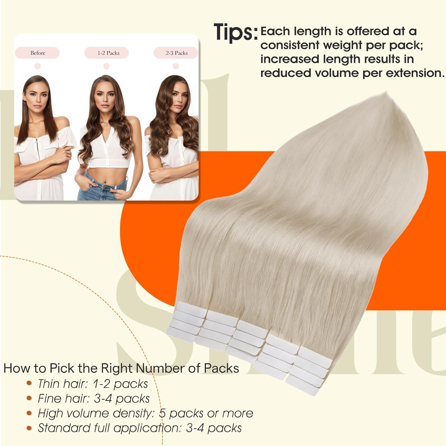 Alternative view of Full Shine Tape in Hair Extensions Human Hair 60 Platinum Blonde Tape Hair Extensions Real Human Hair 18Inch Seamless Skin Weft Human Hair Extension Tape ins 50G 20Pcs Invisible Remy Hair