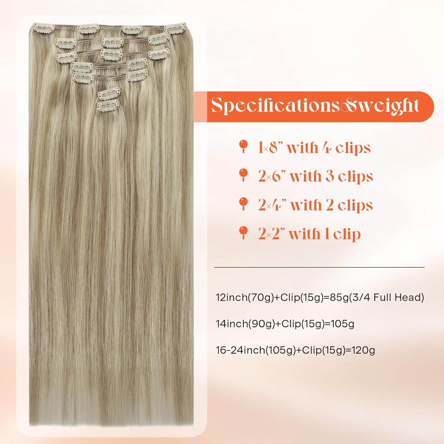 Sunny Hair Clip in Hair Extensions Real Human Hair 120g Remy Hair Clip in Extensions for Women Human Hair Extensions Dark Golden Blonde Highlights Light Blonde 18 Inch