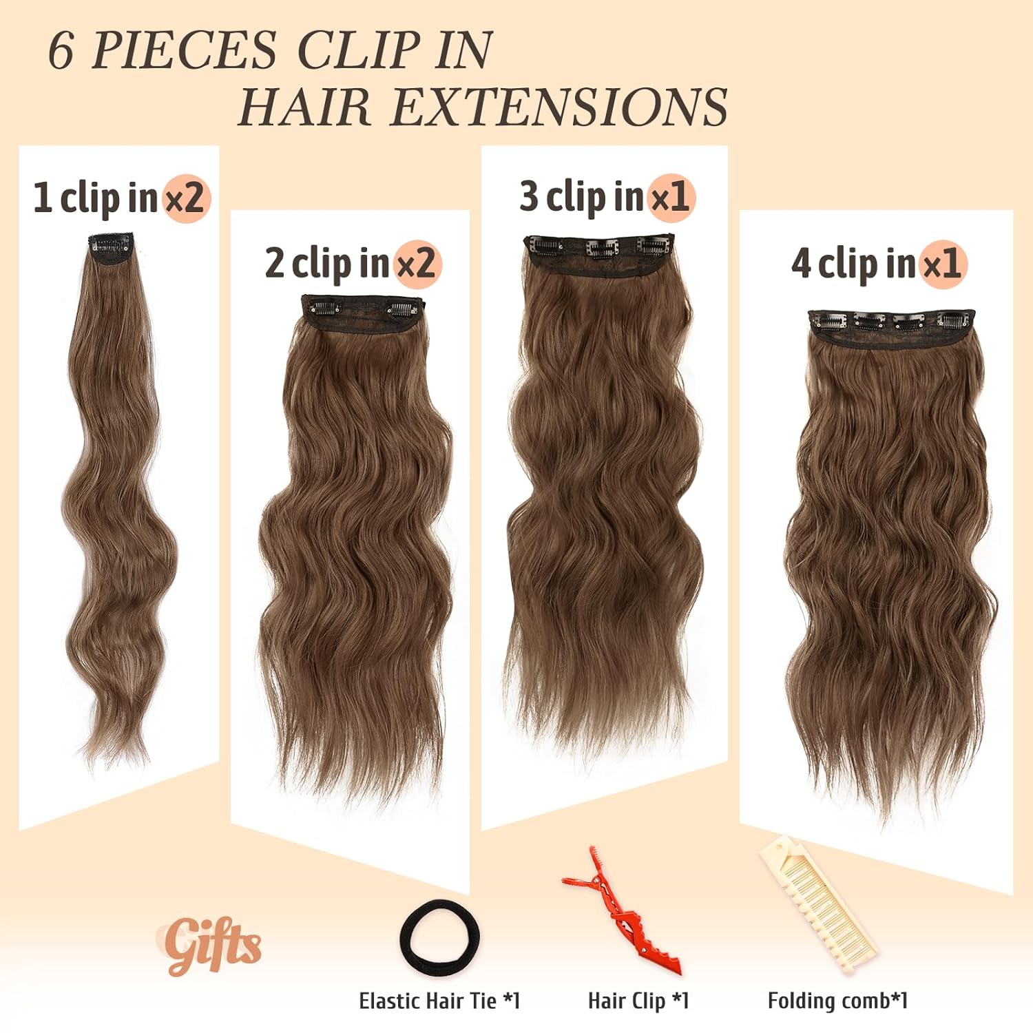 Alternative view of NAYOO Clip in Hair Extensions for Women 20 Inch Long Wavy Curly Chestnut Brown Hairpieces Full Head Synthetic Hair Hairpieces(6PCS,Chestnut Brown)