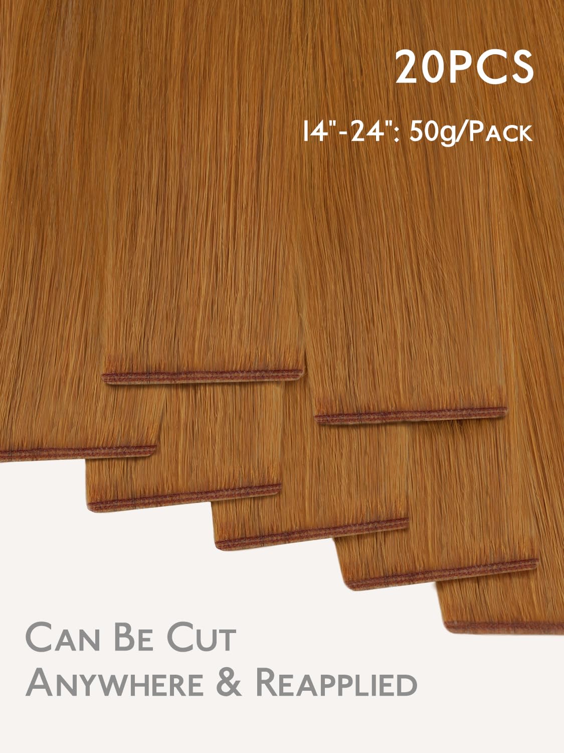 WENNALIFE Genius Seamless Tape in Hair Extensions Real Human Hair, 20 Inch 50g 20 pcs Auburn Ginger Tape in Hair Extensions Remy Hair Luxury Invisible Straight Hair Hand Tied Inspired Edge Tape ins