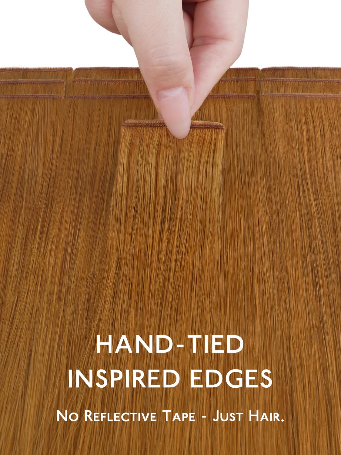 Alternative view of WENNALIFE Genius Seamless Tape in Hair Extensions Real Human Hair, 20 Inch 50g 20 pcs Auburn Ginger Tape in Hair Extensions Remy Hair Luxury Invisible Straight Hair Hand Tied Inspired Edge Tape ins