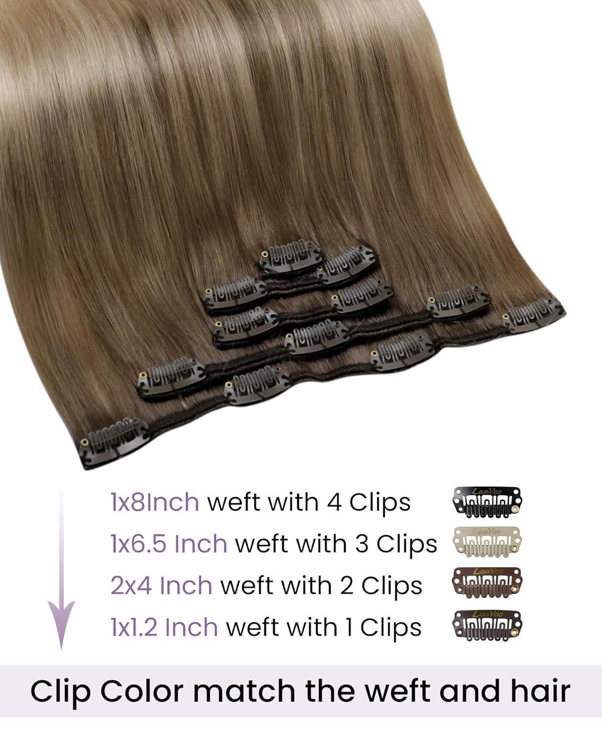 LaaVoo Clip in Hair Extensions Real Human Hair Blonde Ombre Human Hair Clip in Extensions Light Brown to Platinum Blonde Hair Extension Clip ins Silky Straight 18 Inch 5pcs/80g