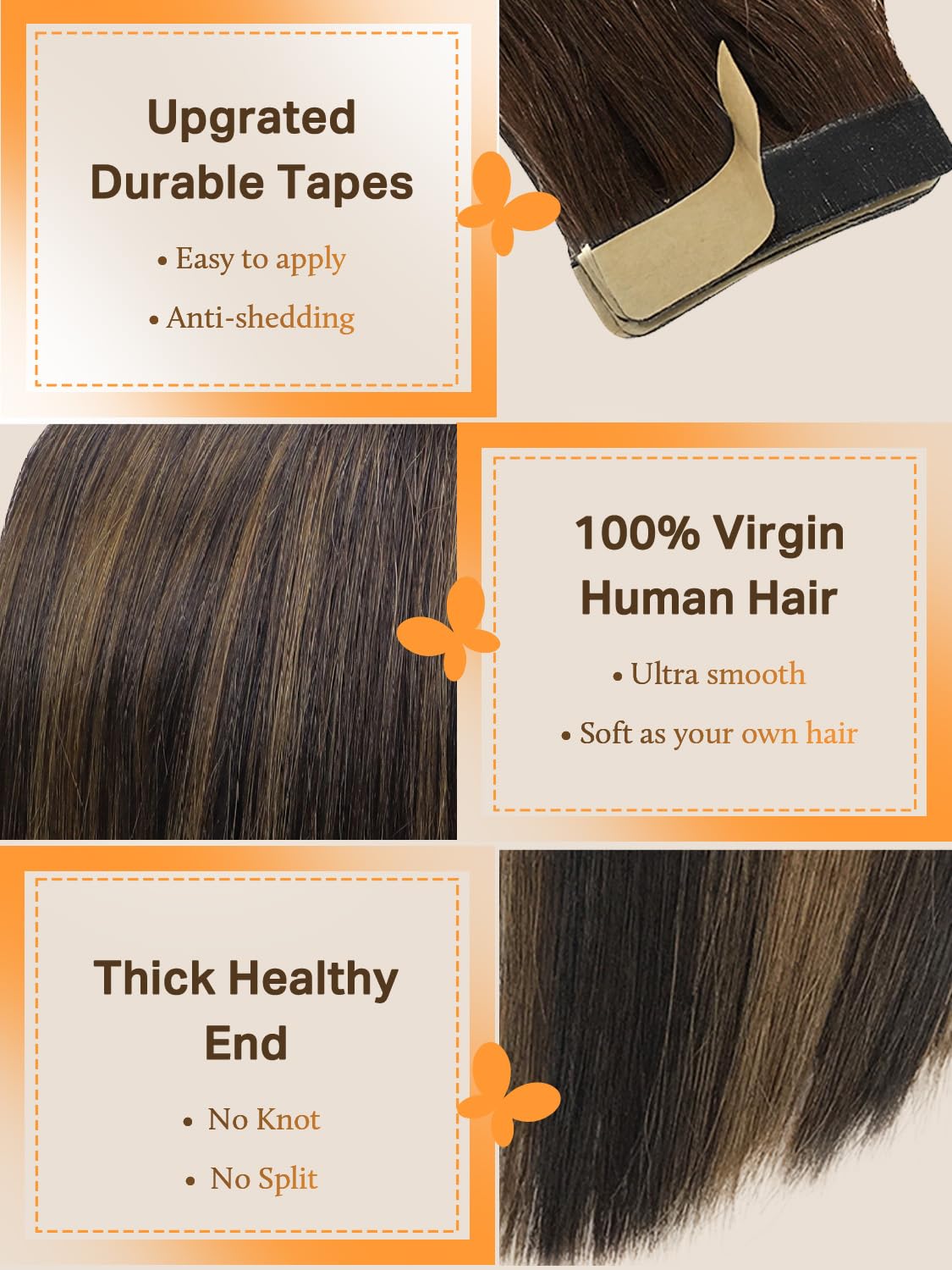 Alternative view of DOORES Tape in Hair Extensions Human Hair, Balayage Dark Brown to Chestnut Brown 50g 20pcs 18 Inch, Human Hair Extensions Natural Remy Straight Hair Skin Weft