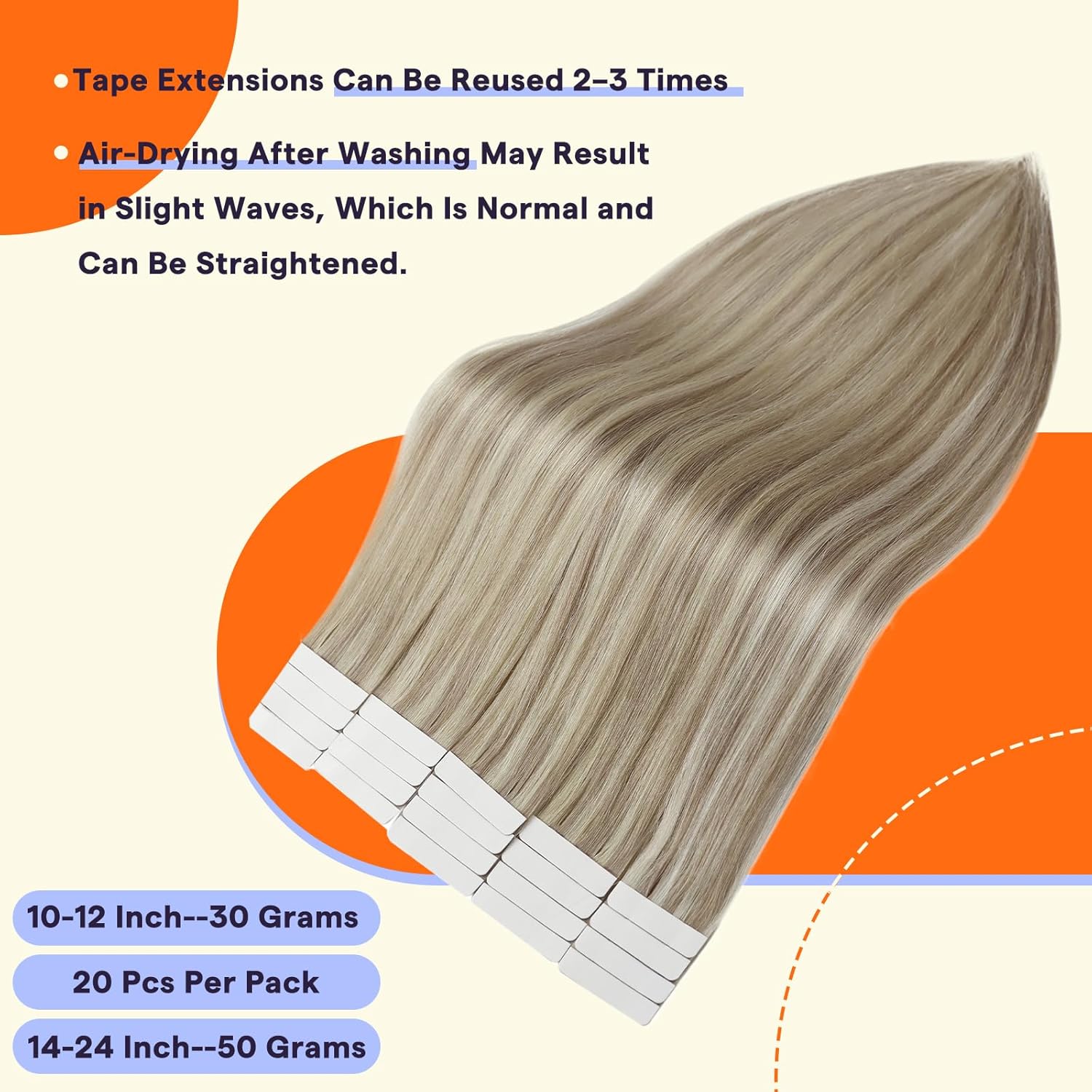 Alternative view of Full Shine Tape in Hair Extensions Human Hair 18 Inch Remy Human Hair Tape in Extensions Color 18/613 Ash Blonde Highlight with Platinum Blonde Invisible Hair Extensions Tape Ins 20Pcs 50Grams