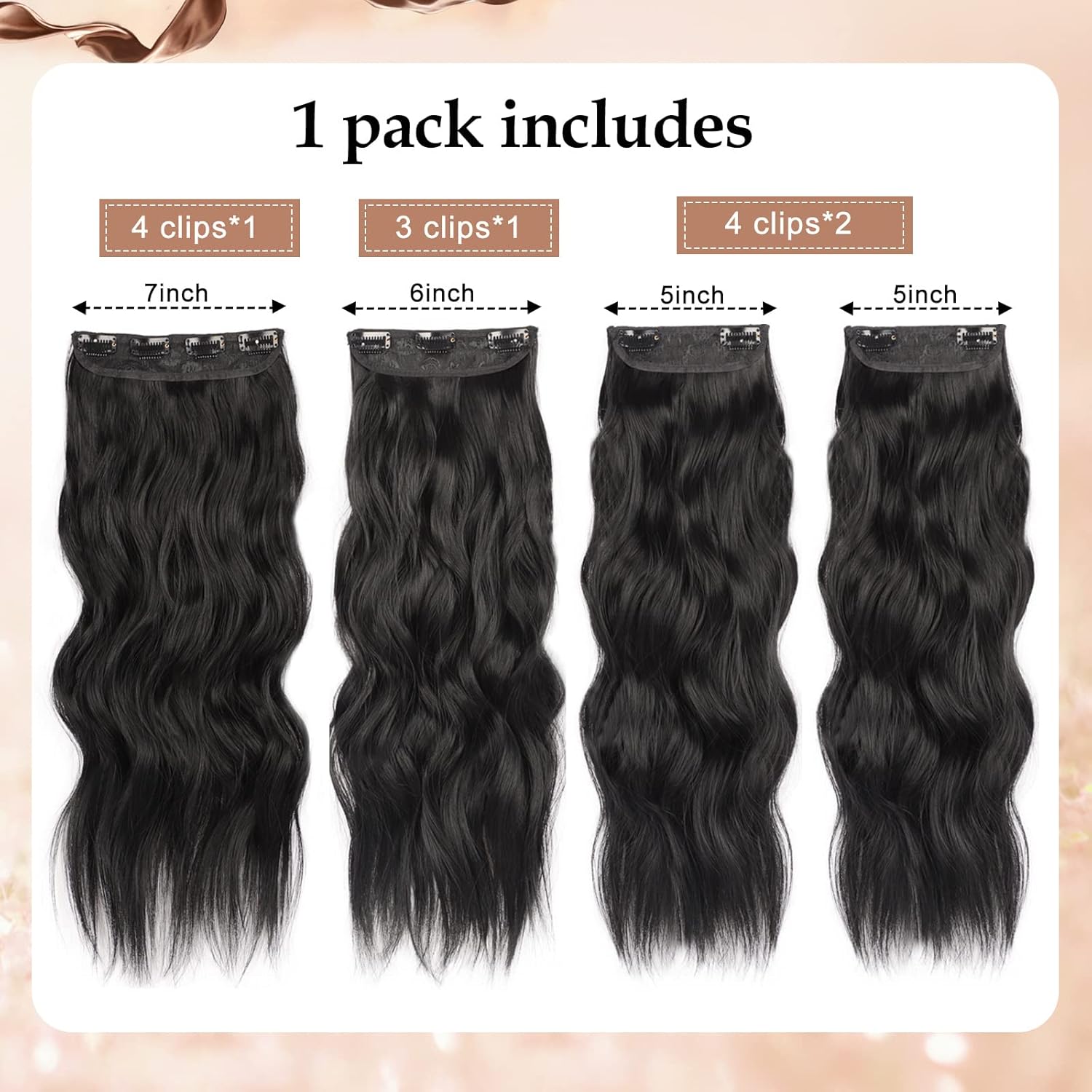 Black Hair Extensions Clip ins 20Inch Long Wavy Clip in Hair Extensions for Women 4PCS Natural Soft Curly Thick Hairpieces Double Weft Synthetic Clip on Hair Extension (20INCH, 1B)
