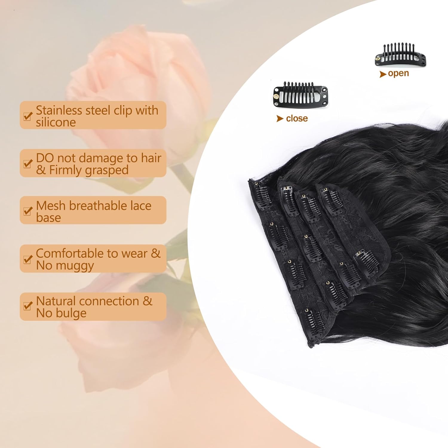 Black Clip in Hair Extensions, 4 PCS Natural Soft Long Wavy Clip on Synthetic Hair Hairpieces Curly 20Inch Curly Thick Hair 11 Clips