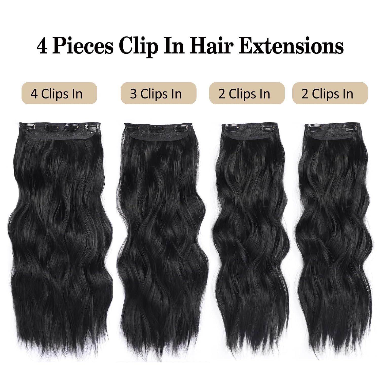 Alternative view of Black Clip in Hair Extensions, 4 PCS Natural Soft Long Wavy Clip on Synthetic Hair Hairpieces Curly 20Inch Curly Thick Hair 11 Clips