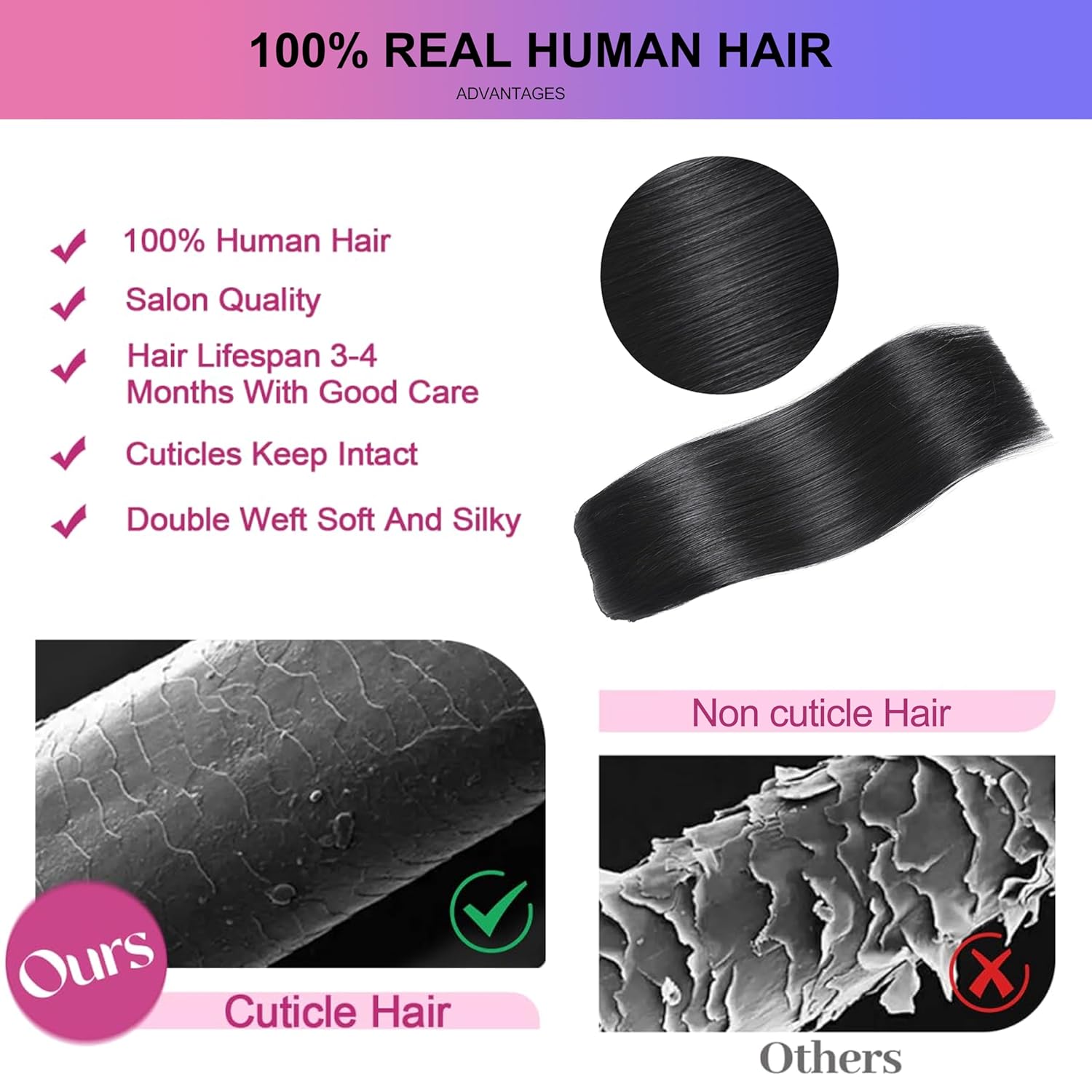 Alternative view of MEYOFUN Clip in Hair Extensions Real Human Hair, 20 Inch 105g/3.7oz, 1B Natural Black, Invisible Seamless Straight Remy Human Hair Clip in Extensions for Women 8pcs Per Set with Double Weft