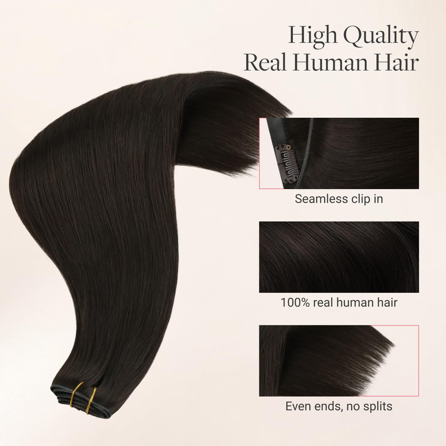 Alternative view of GOO GOO Genius Clip in Hair Extensions, 18inch 120g 7pcs, Seamless PU Clip in Hair Extensions, Virgin Real Human Hair, #2 Dark Brown