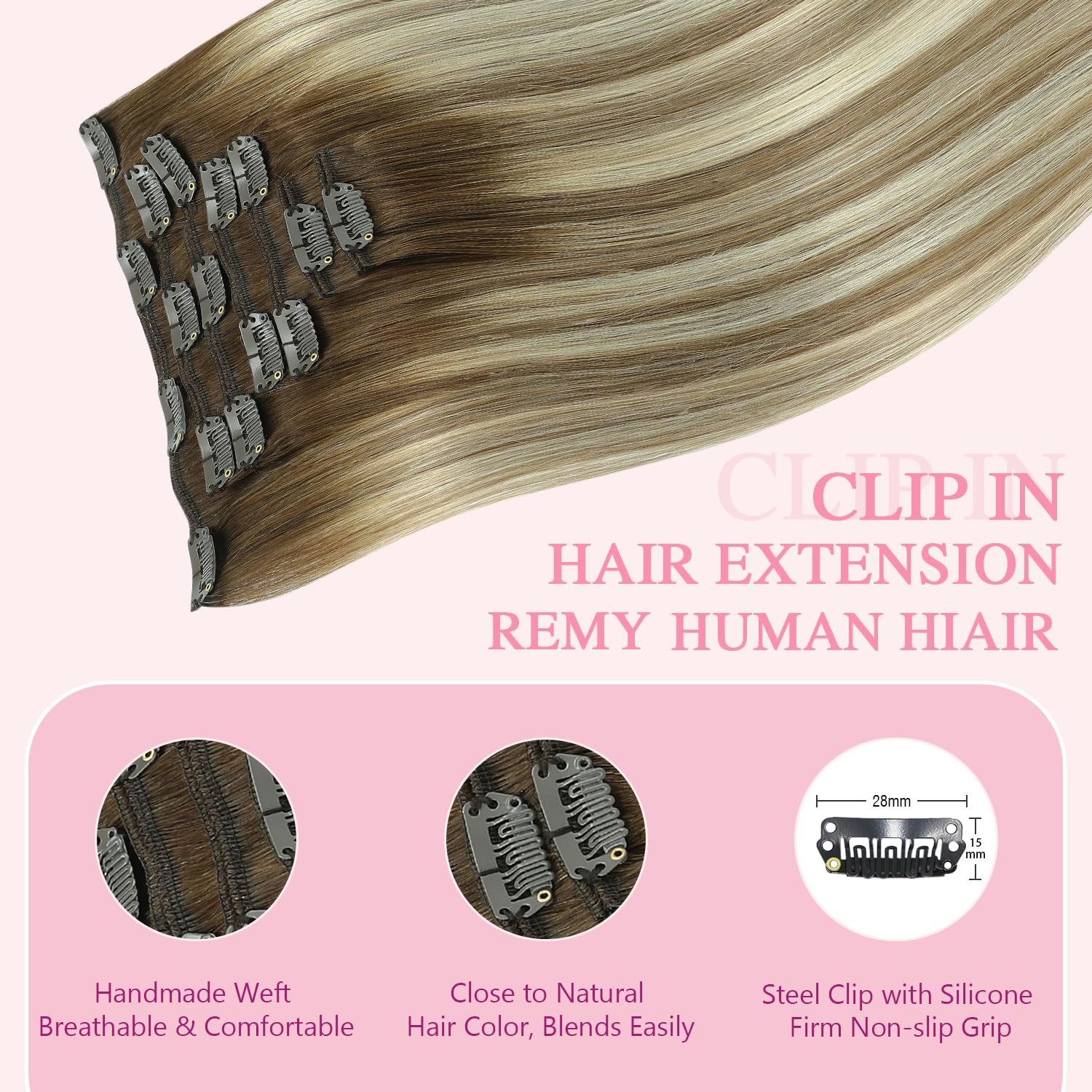 Alternative view of PINKPEARL Clip in Human Hair Extensions #3/8/22 Balayage Walnut Brown to Ash Brown and Golden Blonde Clip in Hair Extensions Real Human Hair 7pcs 120g 14inch Human Hair Extensios Clip ins(#3/8/22-14)