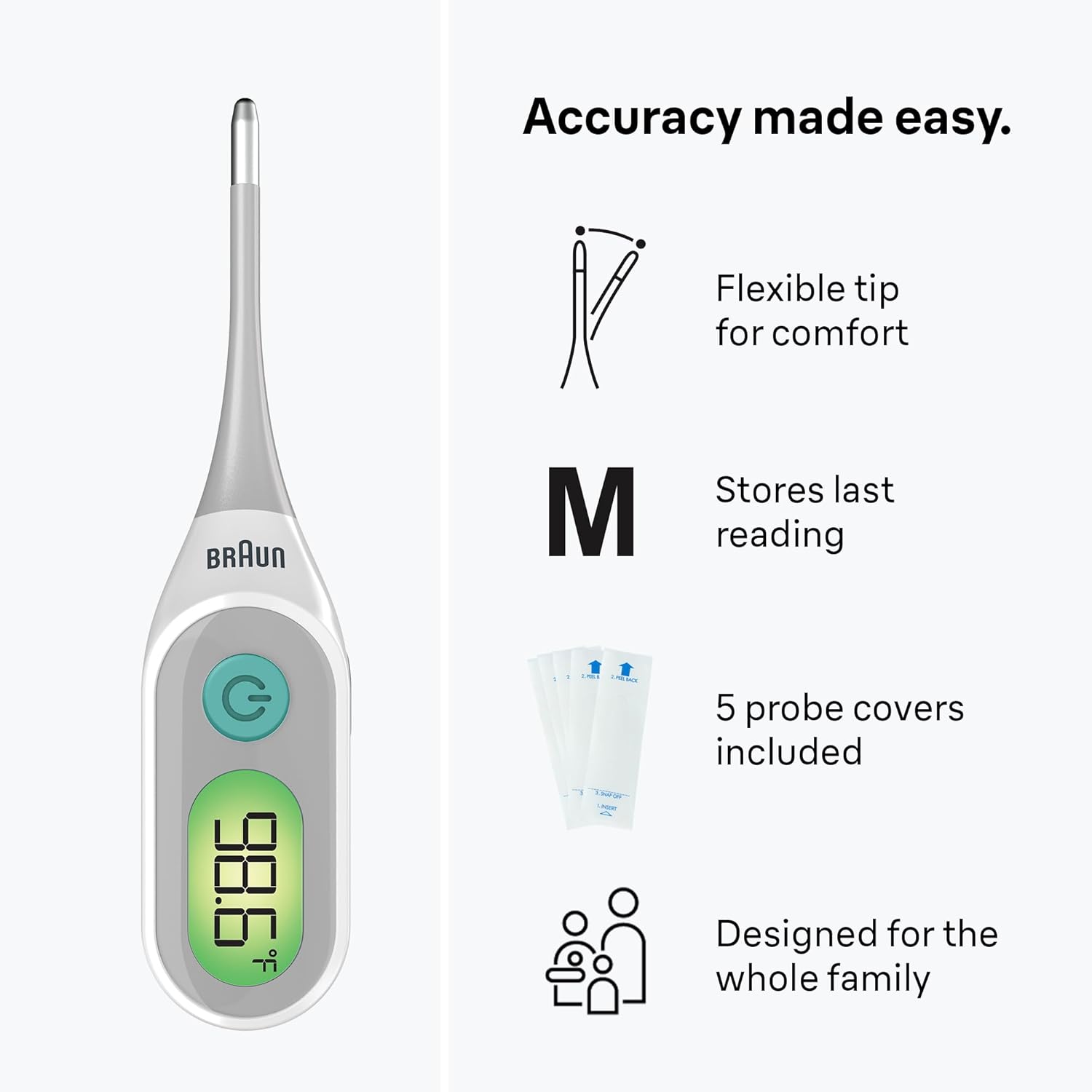 Braun Digital Thermometer, Clinically Accurate, Color Coded Fever Guidance for Baby, Toddlers, Kids & Adults, Oral, Rectal or Underarm use, No 1 Brand Recommended by Pediatricians - Image 5