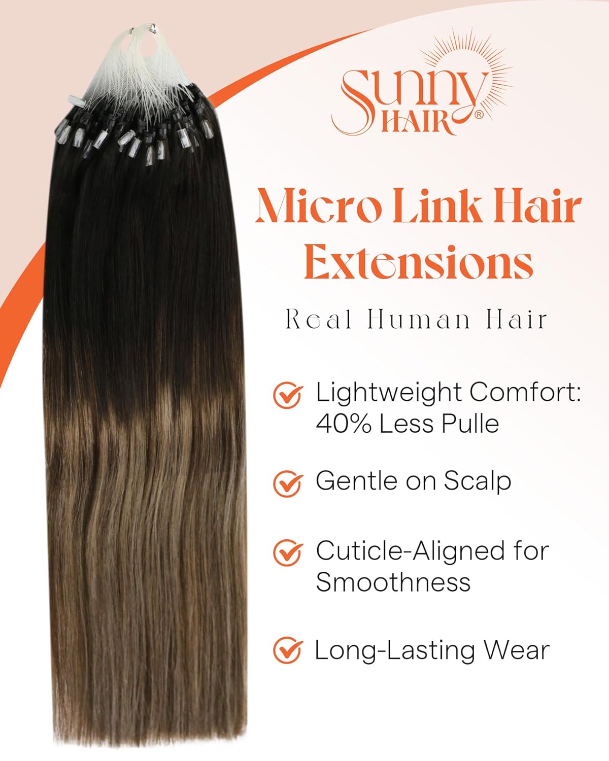 Alternative view of Sunny Hair 18inch 57g Micro Link Hair Extensions Human Hair Remy Microbead Hair Extensions Real Human Hair Black Balayage Brown Ombre Ash Blonde Micro Ring Hair Easy to Install
