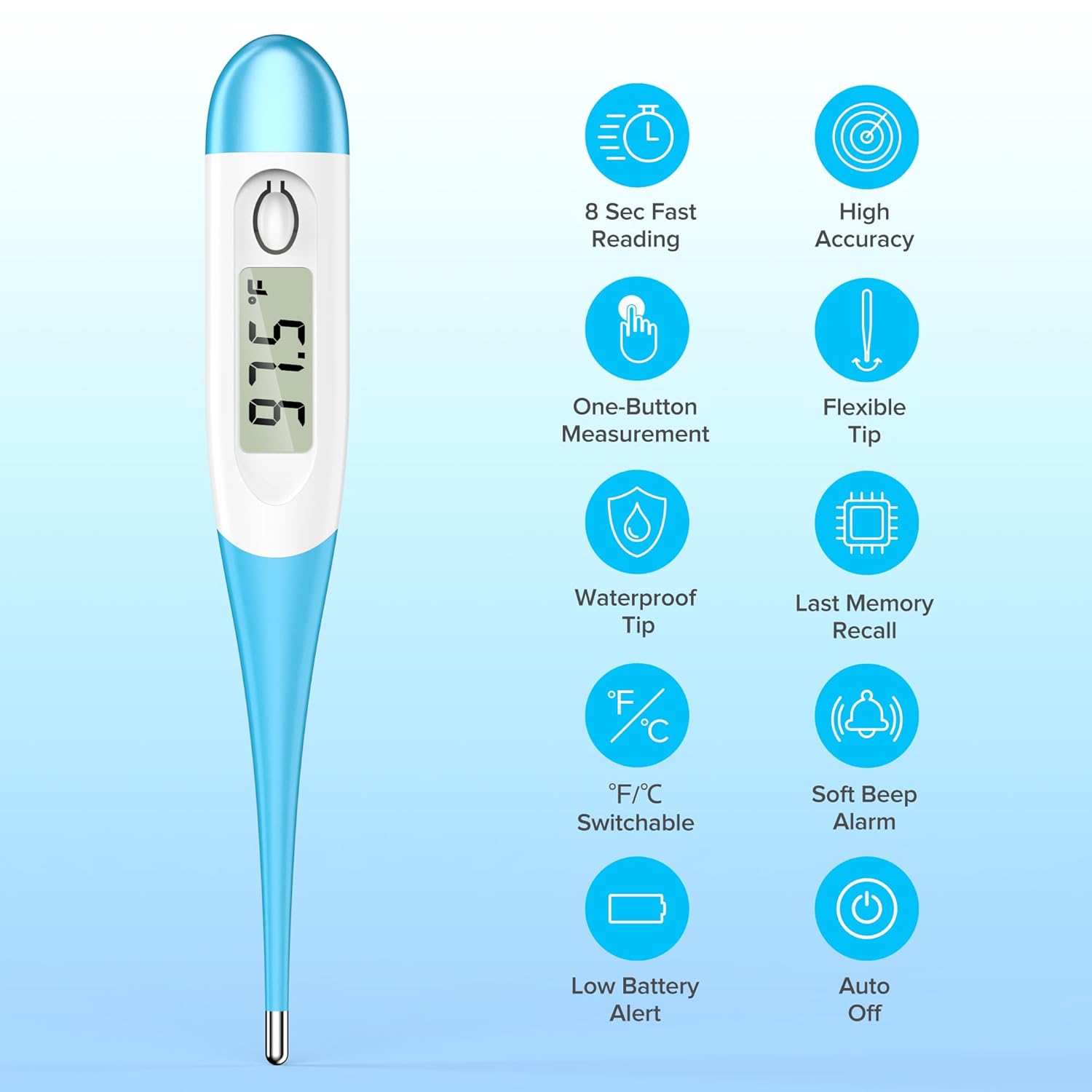 Thermometer for Adults and Kids with 8 Seconds Fast Accurate Reading, Acctrate & Safe-Baby Thermometer for Oral, Rectal or Under Arm Use, Large LCD Display with Fever Alarm