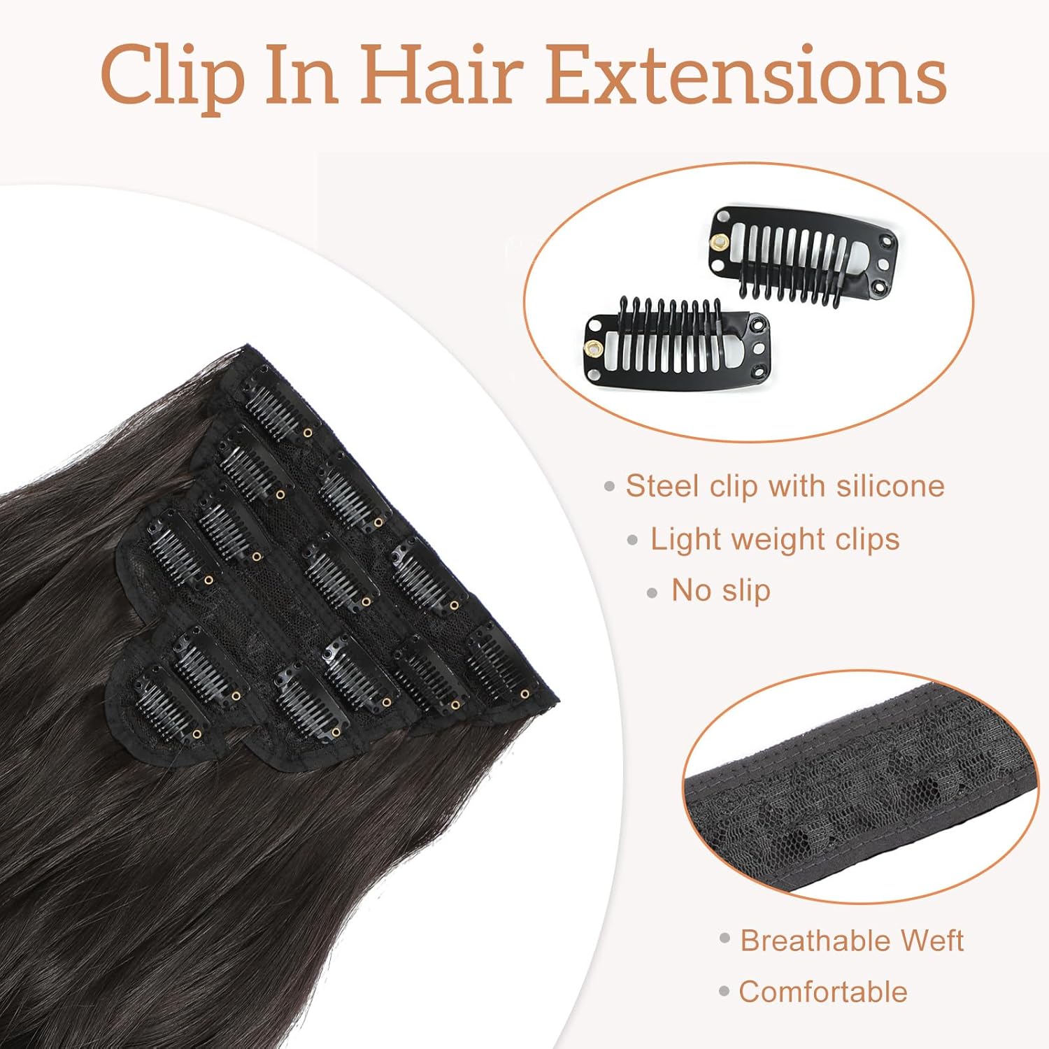 Alternative view of Clip in Hair Extensions for Women, Natural Dark Brown Extensions, 20 Inch 6PCS Hairpieces Long Wavy Soft Thick Hair Extensions clip ins