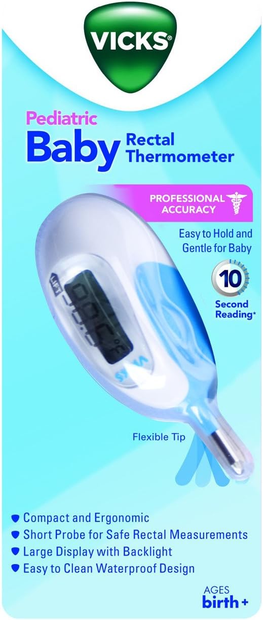 Vicks Baby Rectal Thermometer Baby Thermometer for Rectal Temperature, Short and Flexible Tip with Fast Read Times and Large Digital Display