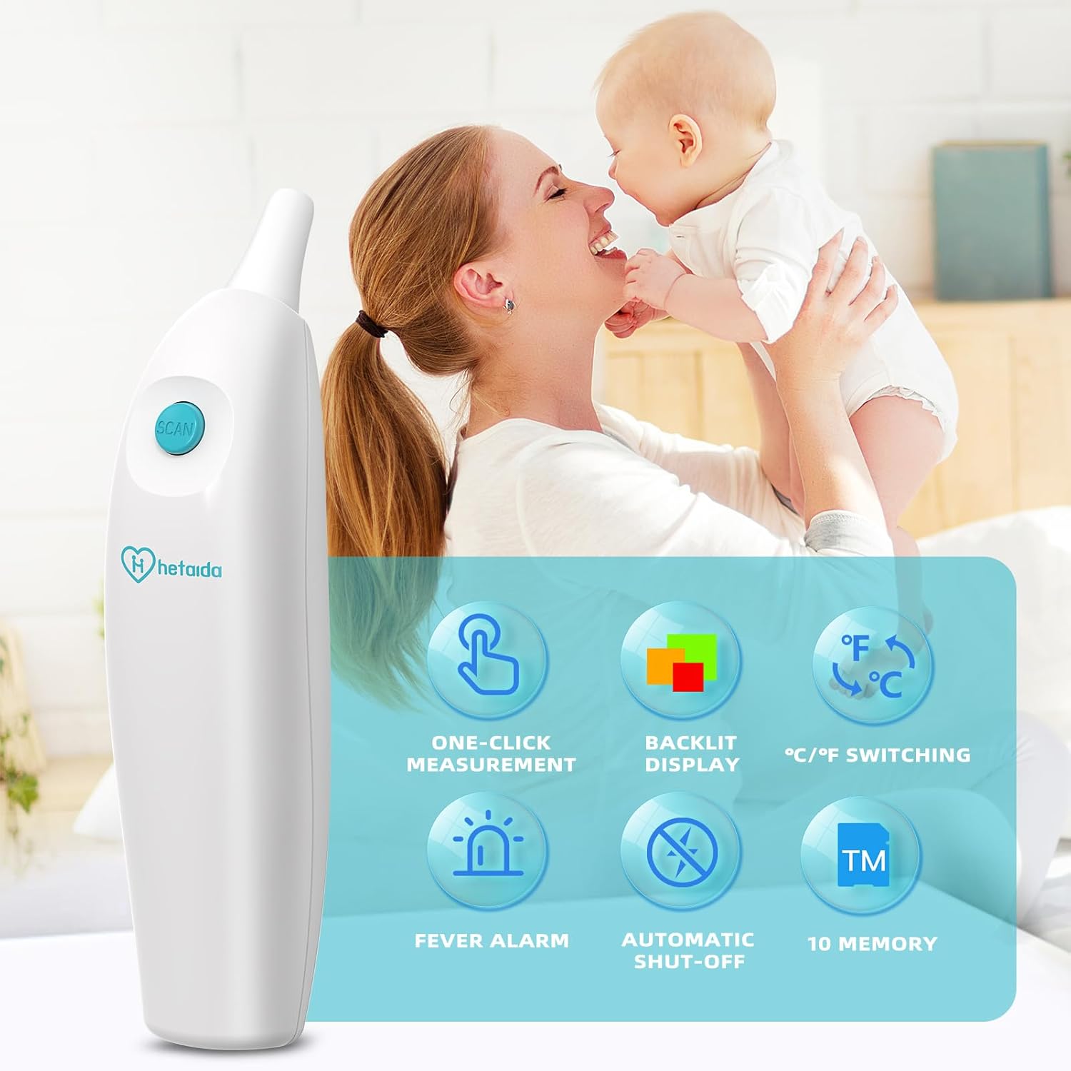 Ear Thermometer for Adults and Kids, Digital Thermometer with Fever Alarm and Instant Accuracy Readings, Infrared Thermometer Gun for Infants, Baby Thermometer, Fast, Reliable